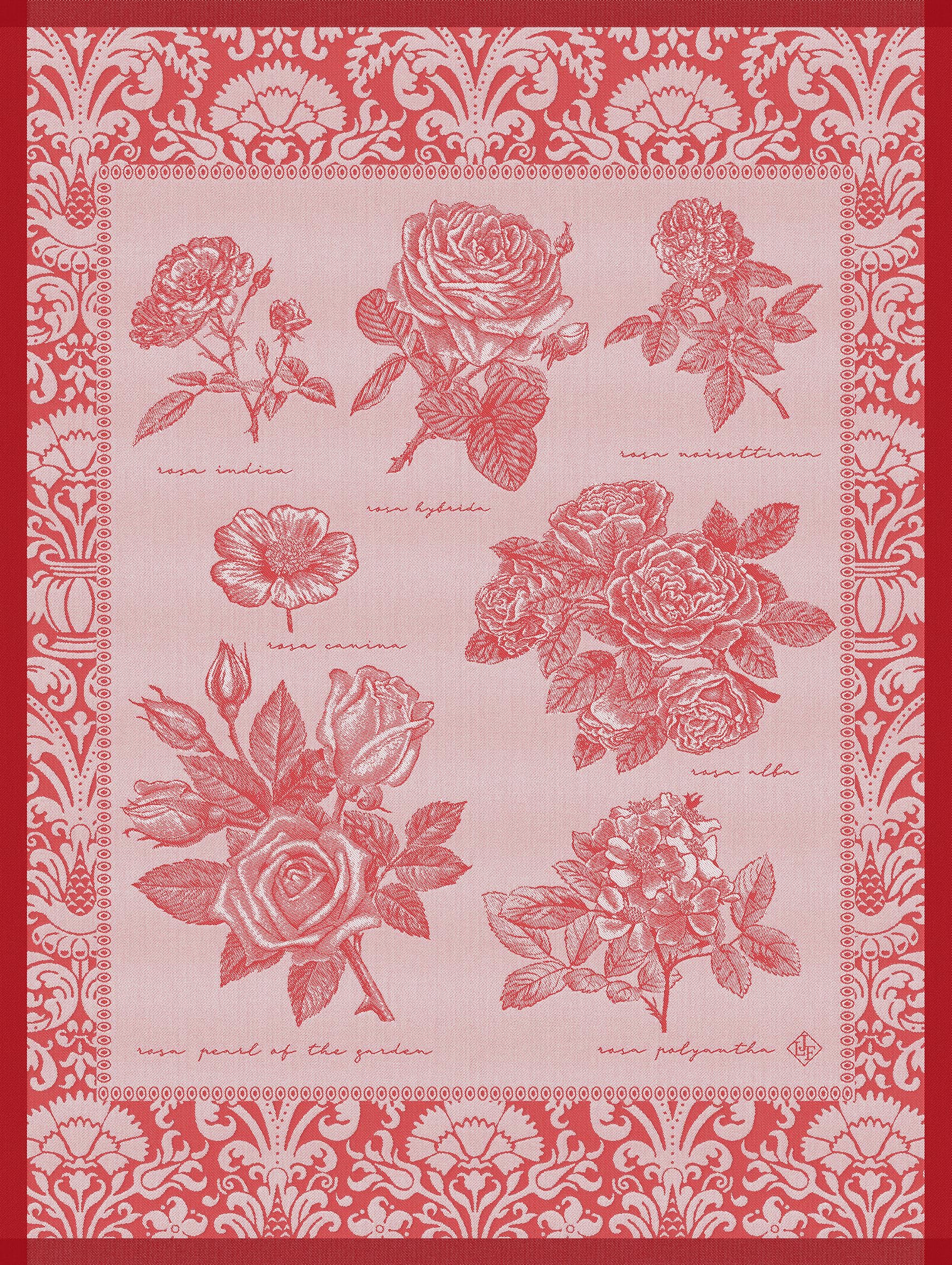 Torchon chic Le Jacquard Français Jardin de Roses Rouge cadeau de crémaillère