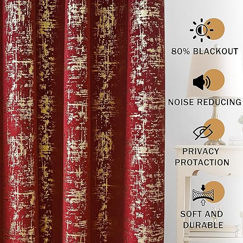 Miniatura 2 de Tititex Cortinas opacas de terciopelo rojo dorado de 84 pulgadas de largo, juego de 2 paneles para cortinas de ventana de dormitorio, cortinas