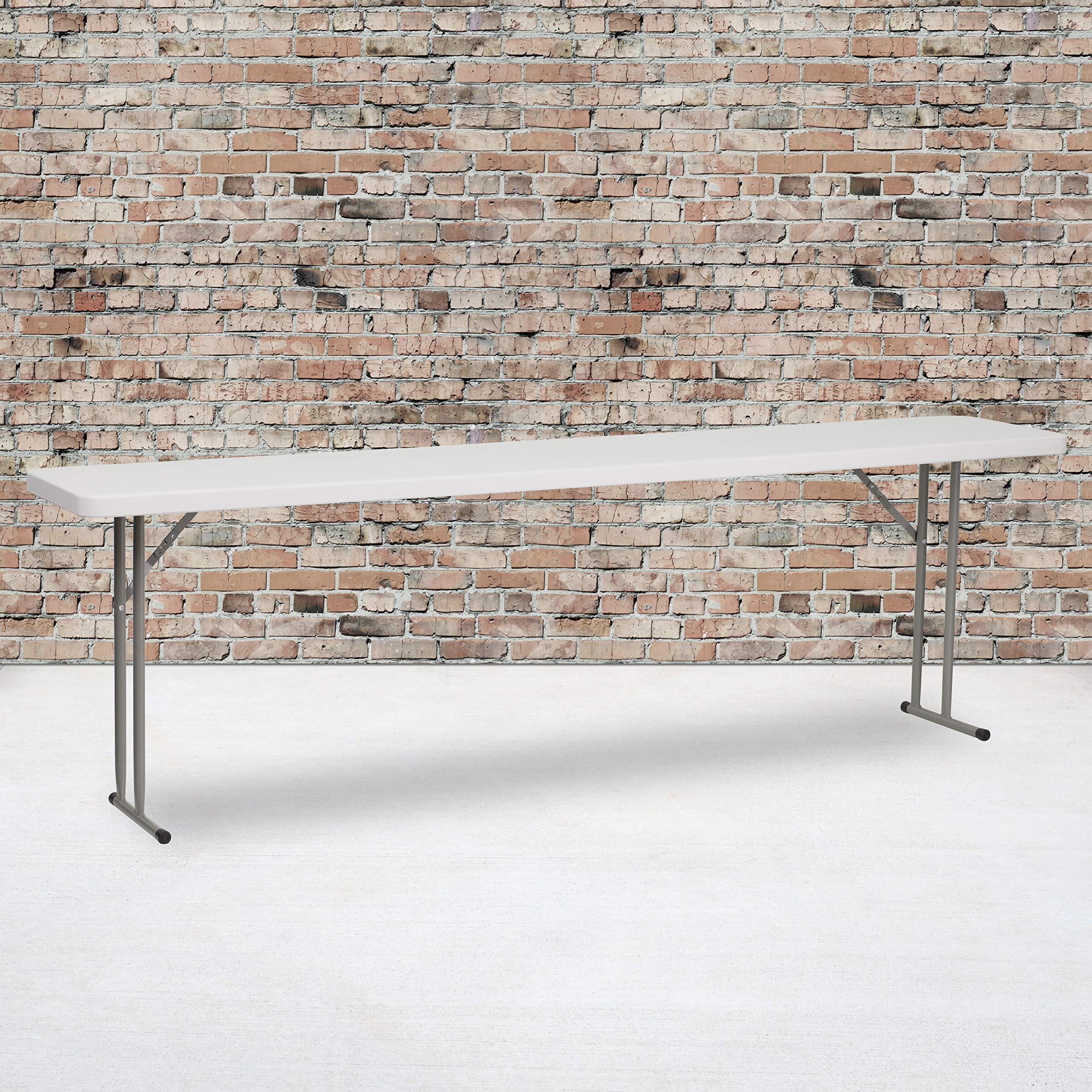 EMMA + OLIVER 8-Foot Rectangle Granite White Plastic Folding Training/Seminar Table