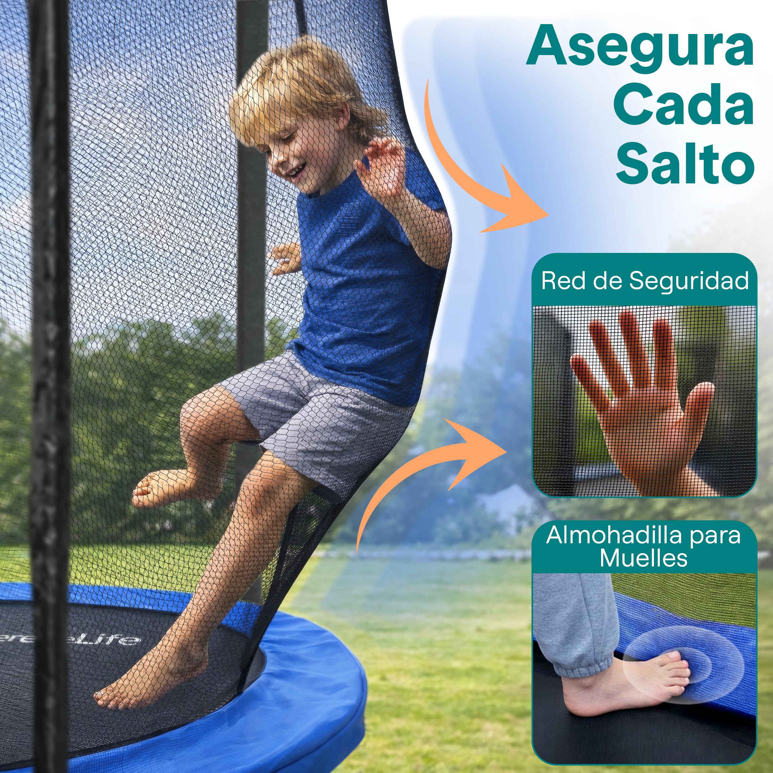SereneLife trampolin Exterior, Cama Elastica, con Red de Seguridad, Estable, Revestimiento antioxidante