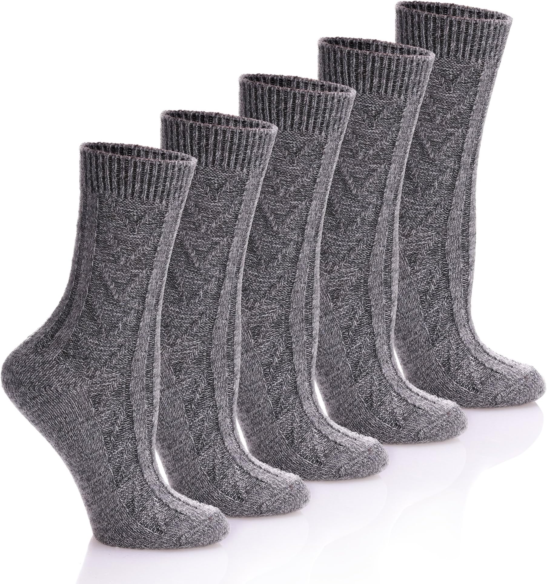 HERHILLY Women 5 Pack Fashion Warm Ribbed Knit Winter Crew Socks