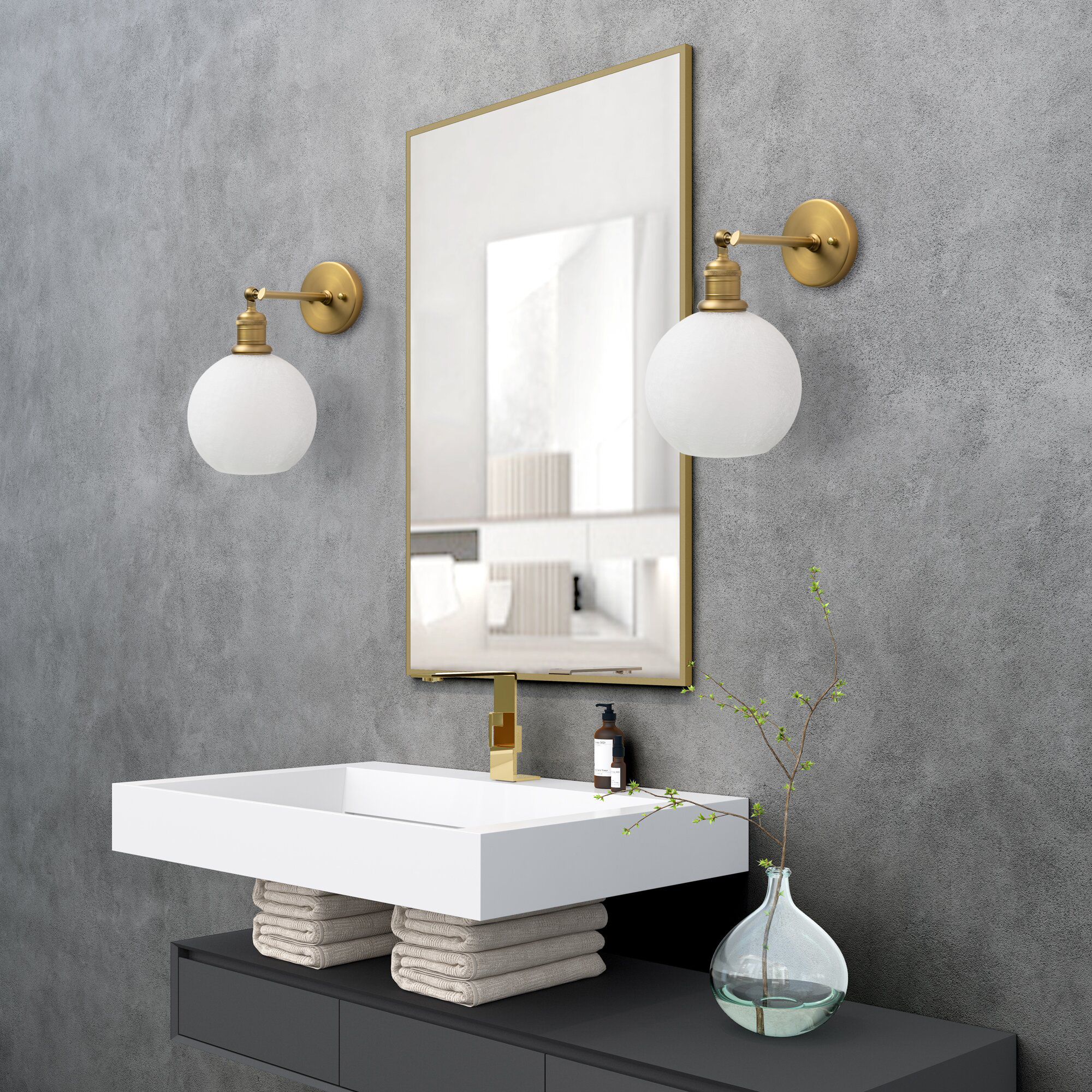 Image of Yosoan Brass Gold Wall Sconce with Ice Crackle Round Shade, 1-Light Antique Indoor Hardwired Vanity Lamp Wall Mount Vintage Industrial Light with Glass Shade for Bathroom Sink Kitchen Bedroom Hallway