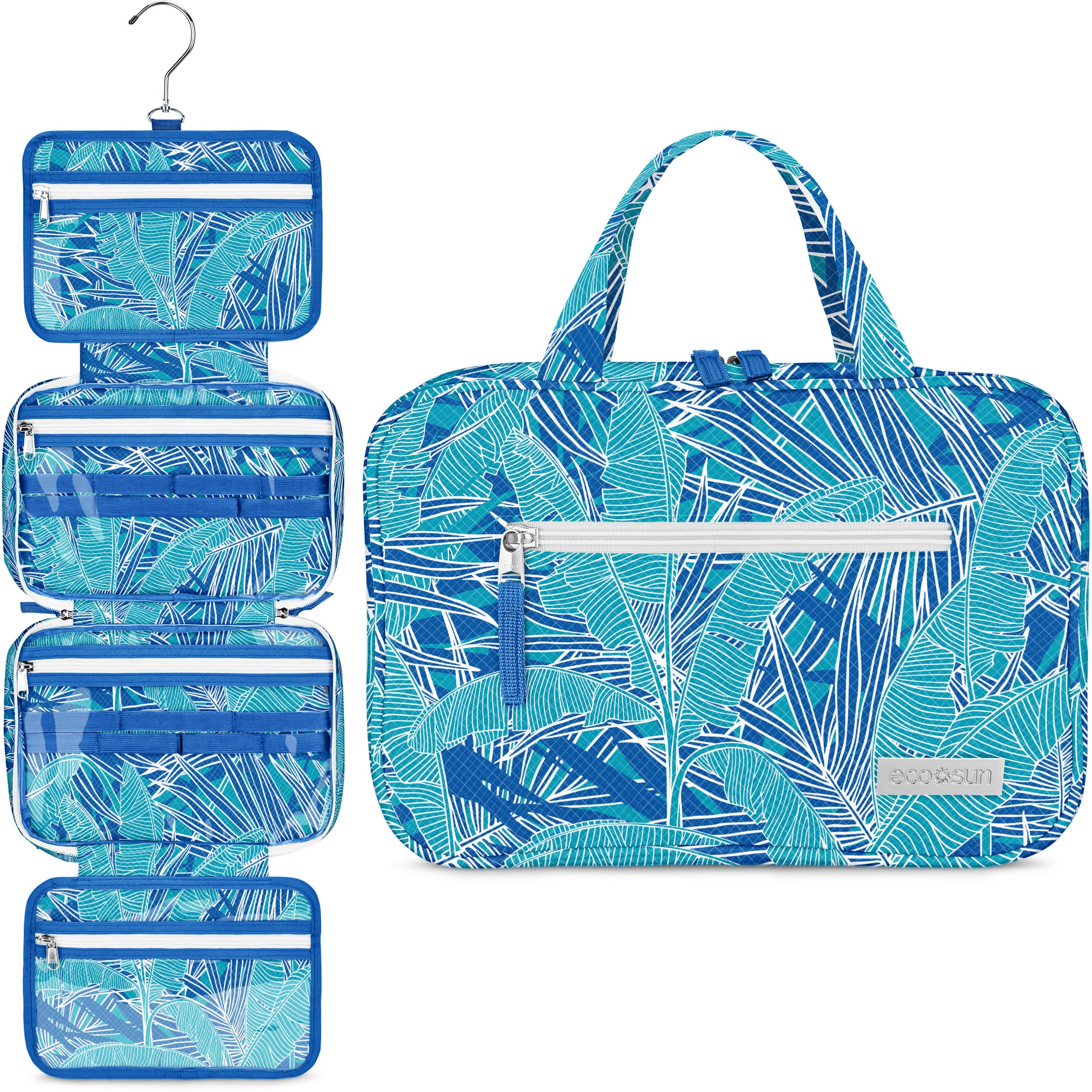 Eco Sun Hanging Travel Toiletry Bag — Designed in Hawaii — Water-resistant Travel Organizer for Bathroom Accessories (Teal Tropic)
