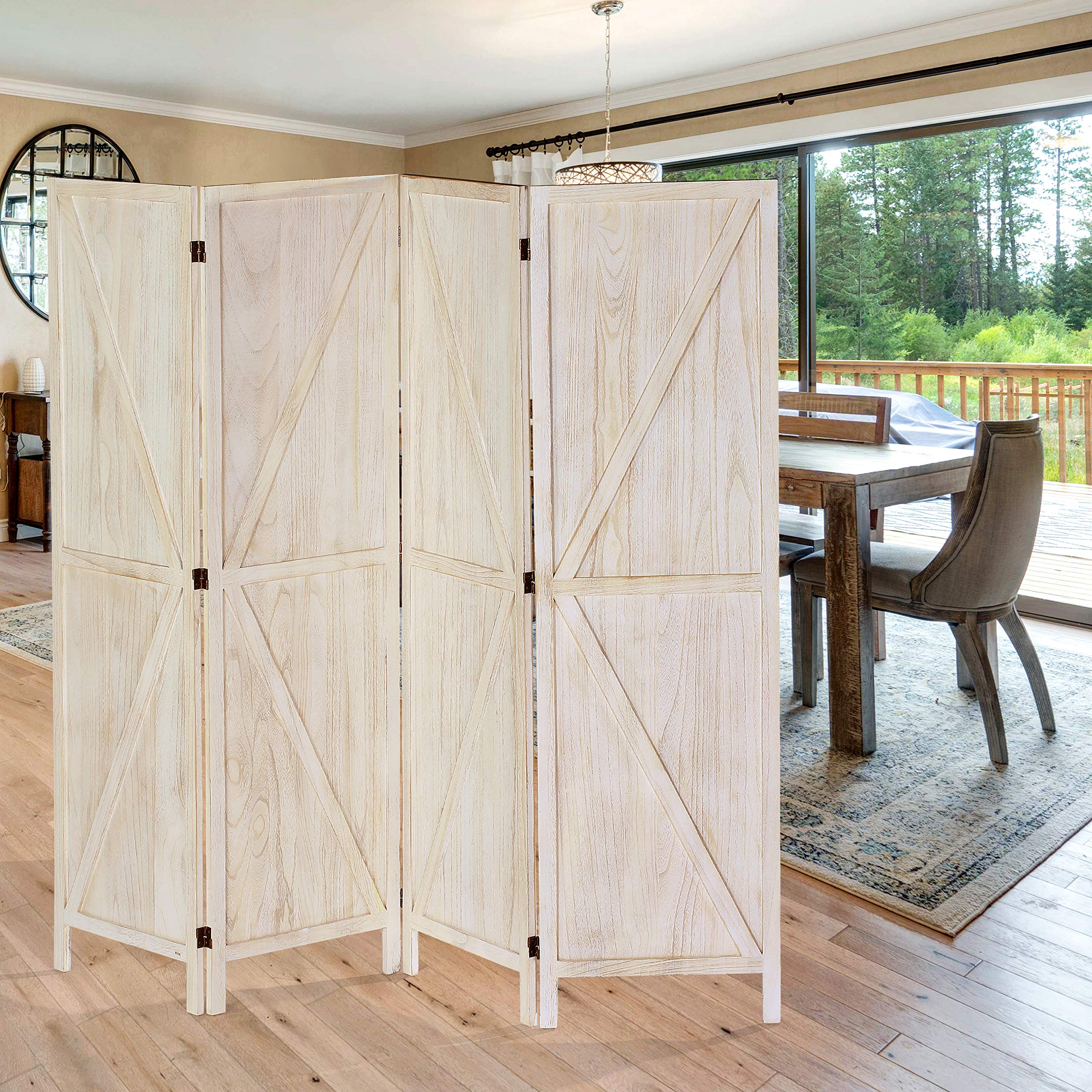 iVilla 5.8 Ft Tall Wood Room Divider, 4 Panel Rustic Folding Privacy