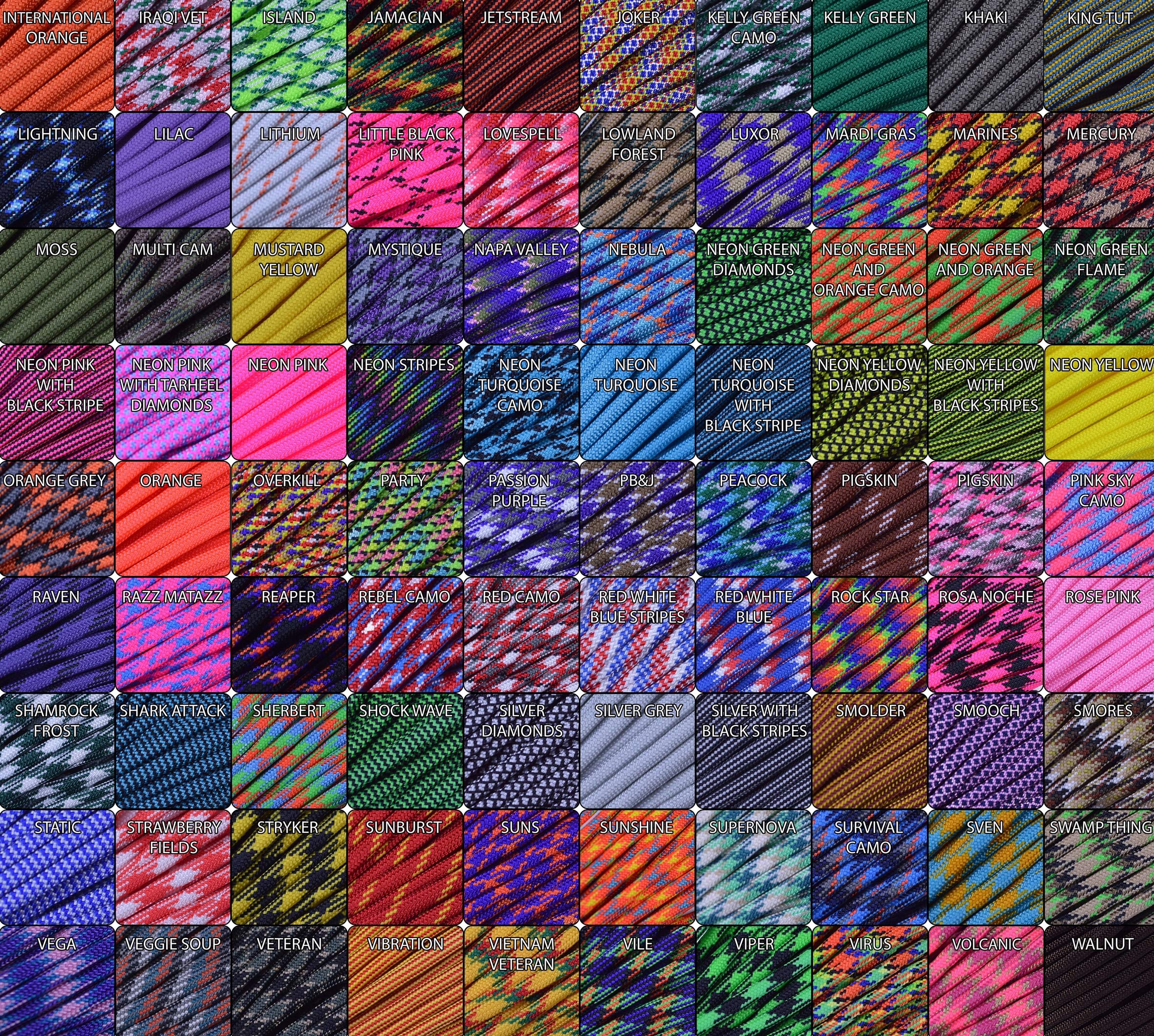 350+ Farben Paracord – 1, 30, 65, 50, 100, 250, 300 Fuß/Fuß Optionen – Stränge und Spulen des Typs III, 4 mm Durchmesser, 7 Stränge Fallschirmschnur – Virus 300 m