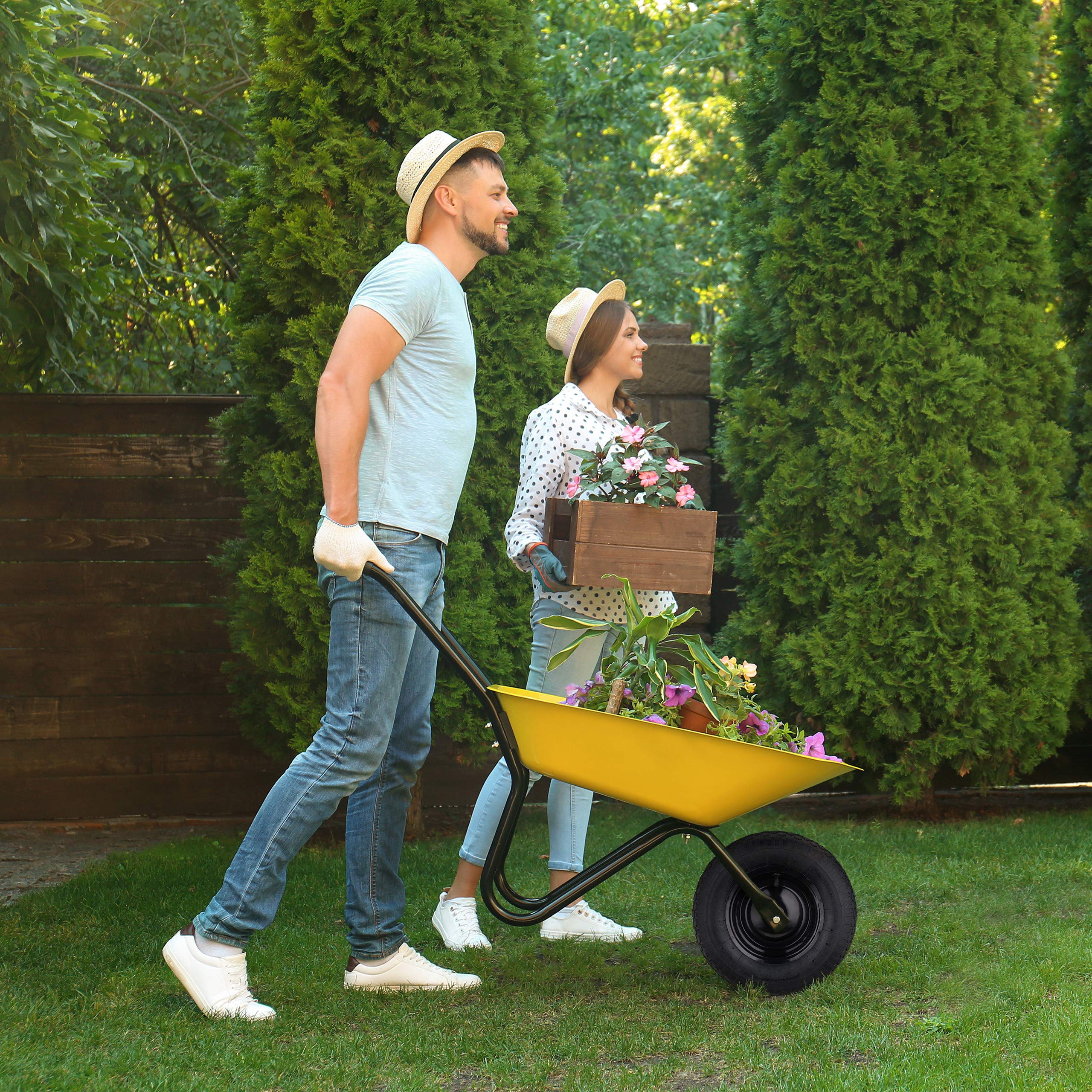 Relaxdays 2X Ruota per Carriola 4.80 4.00-8, ad Aria, Cerchione in Acciaio, con Valvola, Carico Max.120 kg, Nero