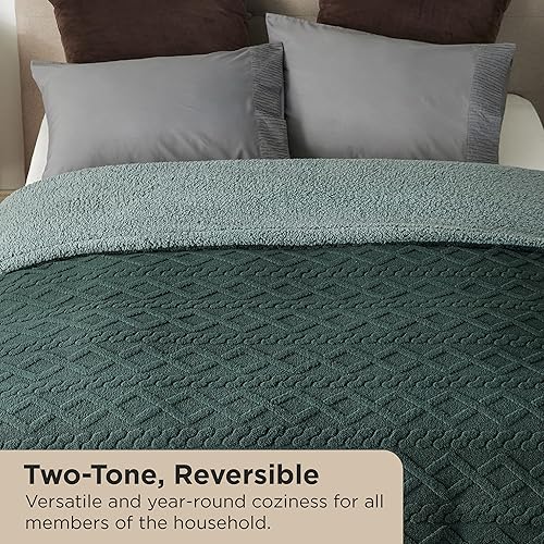 Miniatura 2 de Bedsure Manta Sherpa de tamaño Queen para cama, mullida, suave y acogedora, tamaño Queen, manta de vellón gruesa y cálida para invierno, verde