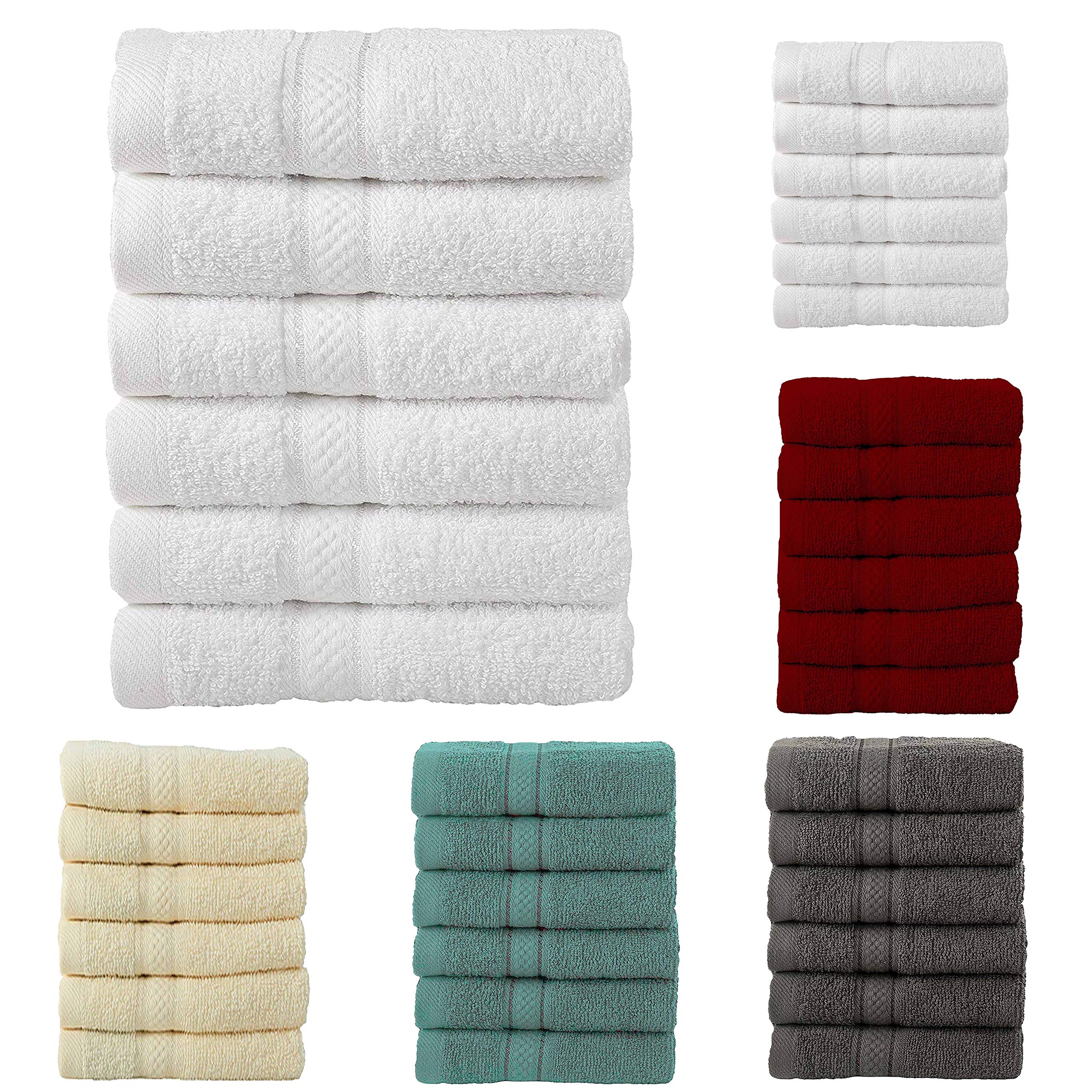 Wholesale Cotton Hand Towels Easy Care Multipurpose Use for Bath, Hand, Face, Gym and Spa Highly Absorbent Quick Drying Hand Towels 6-Pack (White)