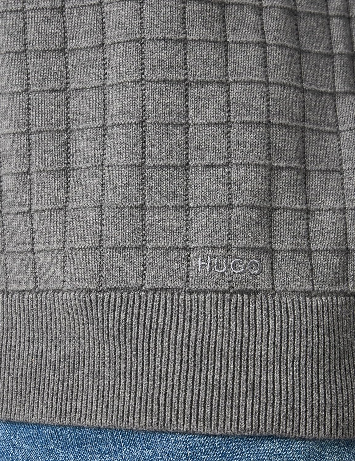 HUGO Men's Grid Pattern Cotton Knit Sweater - Image 4