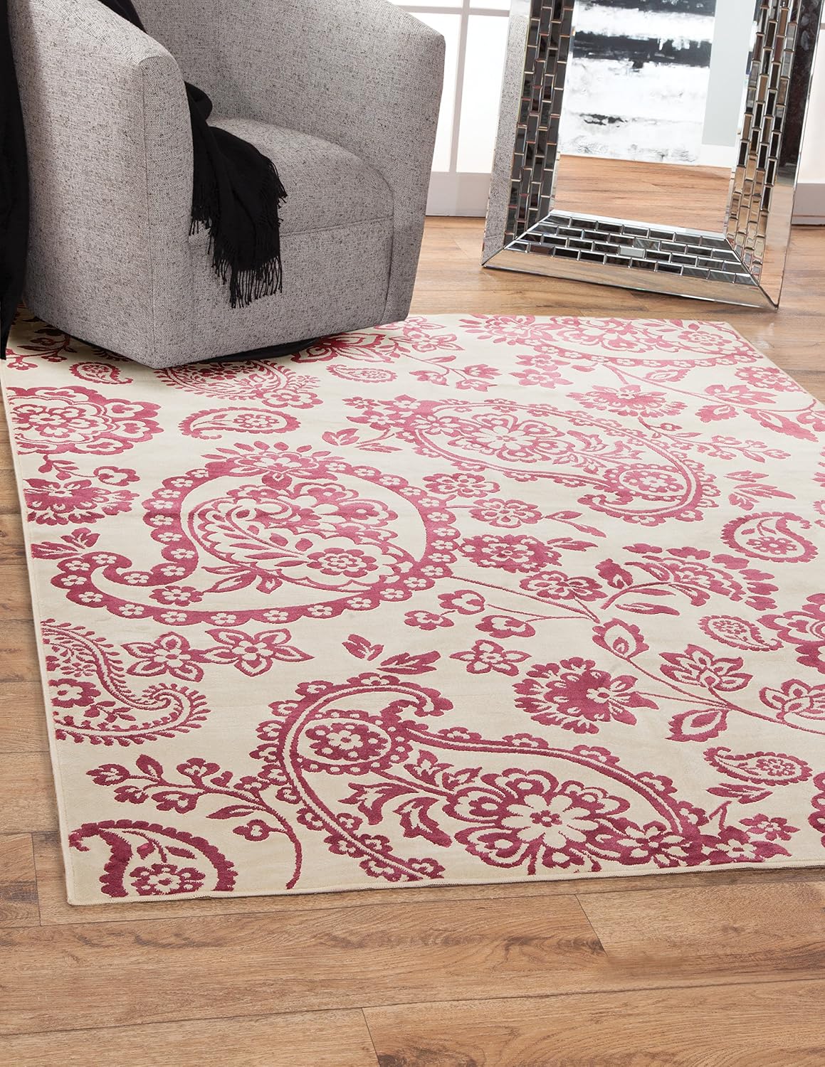 Amazon.com: Abacasa Sonoma Hinsley Ivory/Raspberry Area Rug : Home ...