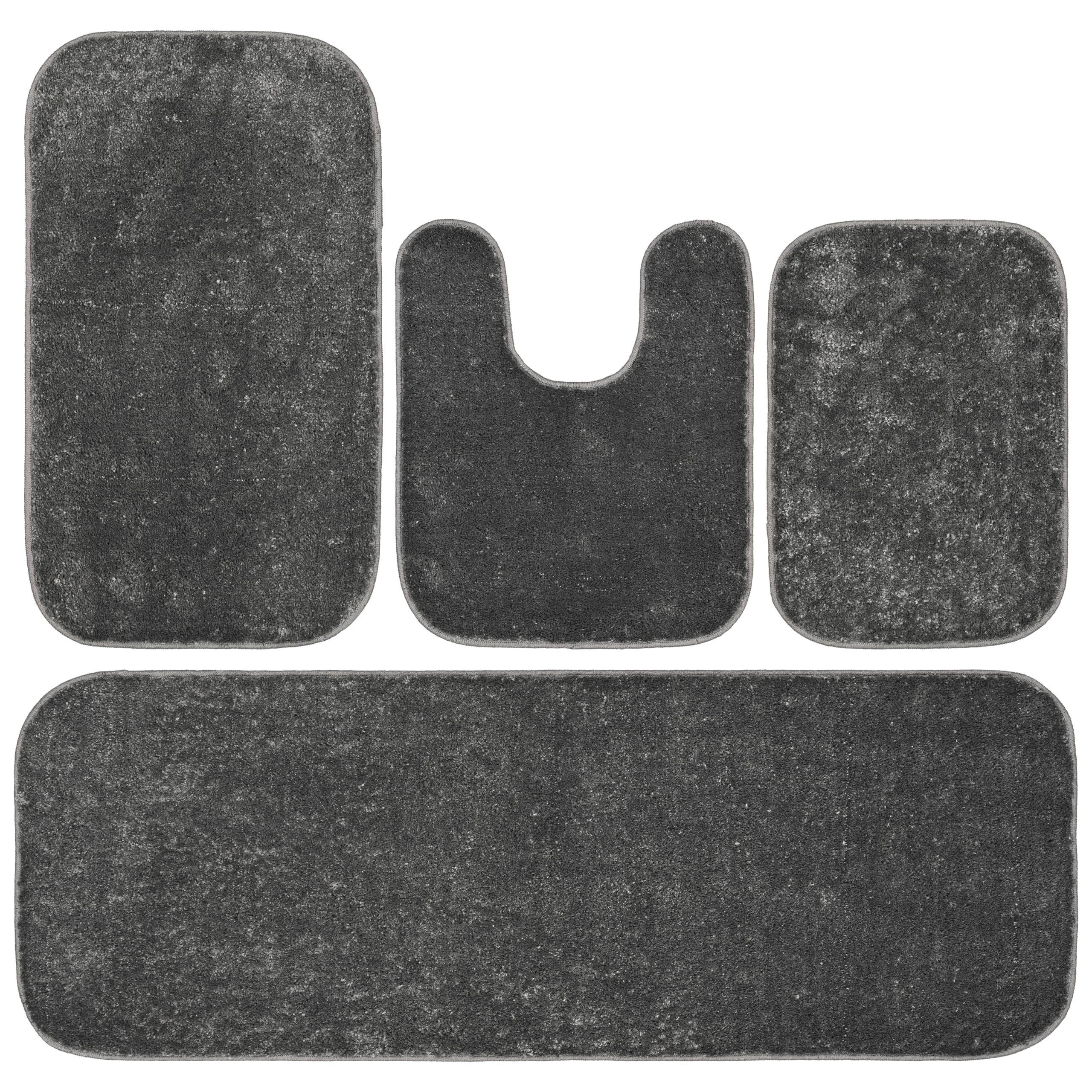 Garland Rug Gramercy Washable Bath Rug – Soft, Plush, Absorbent, Quick-Dry, Durable, 4 Piece Rug Set (Contour Rug, 17"X24", 20"X34", 22"X60" Bath Rugs), Cinder Gray