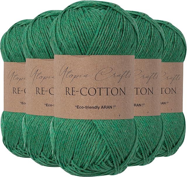Utopia Crafts Re-Cotton Knitting Yarn, 5X 100g (Evergreen)