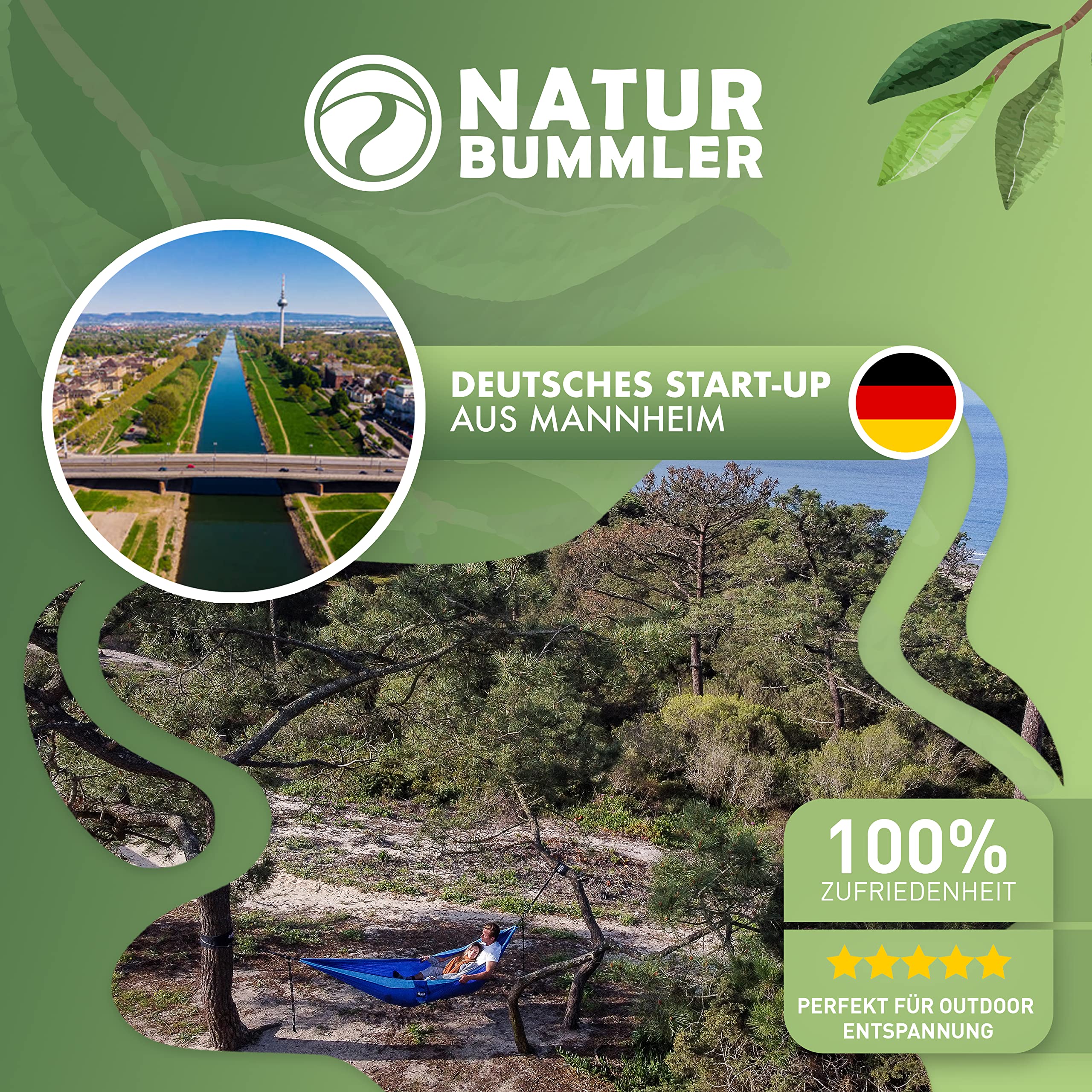 Naturbummler ® Amaca per esterni 300 x 170 cm [CO2 neutro e certificato TÜV] con tappetino protettivo per alberi – doppio strato di seta per paracadute fino a 2 persone, portata 300 kg (blu marino)