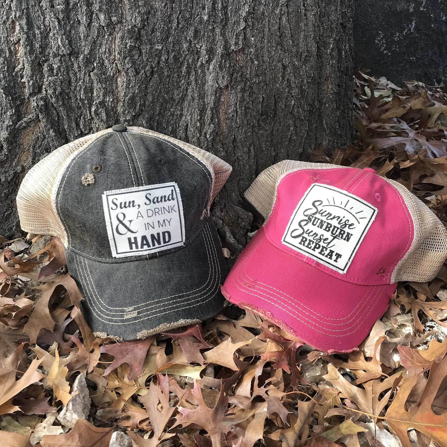 VINTAGE LIFE Sunrise Sunburn Sunset Repeat Distressed Trucker Cap, Hot Pink, Cotton, Polyester, Indoor, Outdoor - Image 6