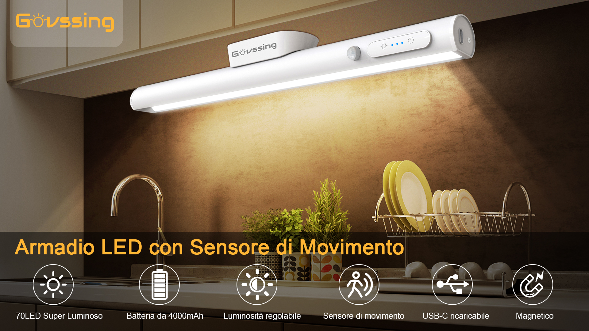 WILLED Luce con Sensore di Movimento da Interno, Caricabile USB Luce Notturna Bambini con 3 Modalità (Auto/ON/OFF), per Armadietto, Scale, Cucina, Corridoi, Camera e Bagno, 6 Pezzi