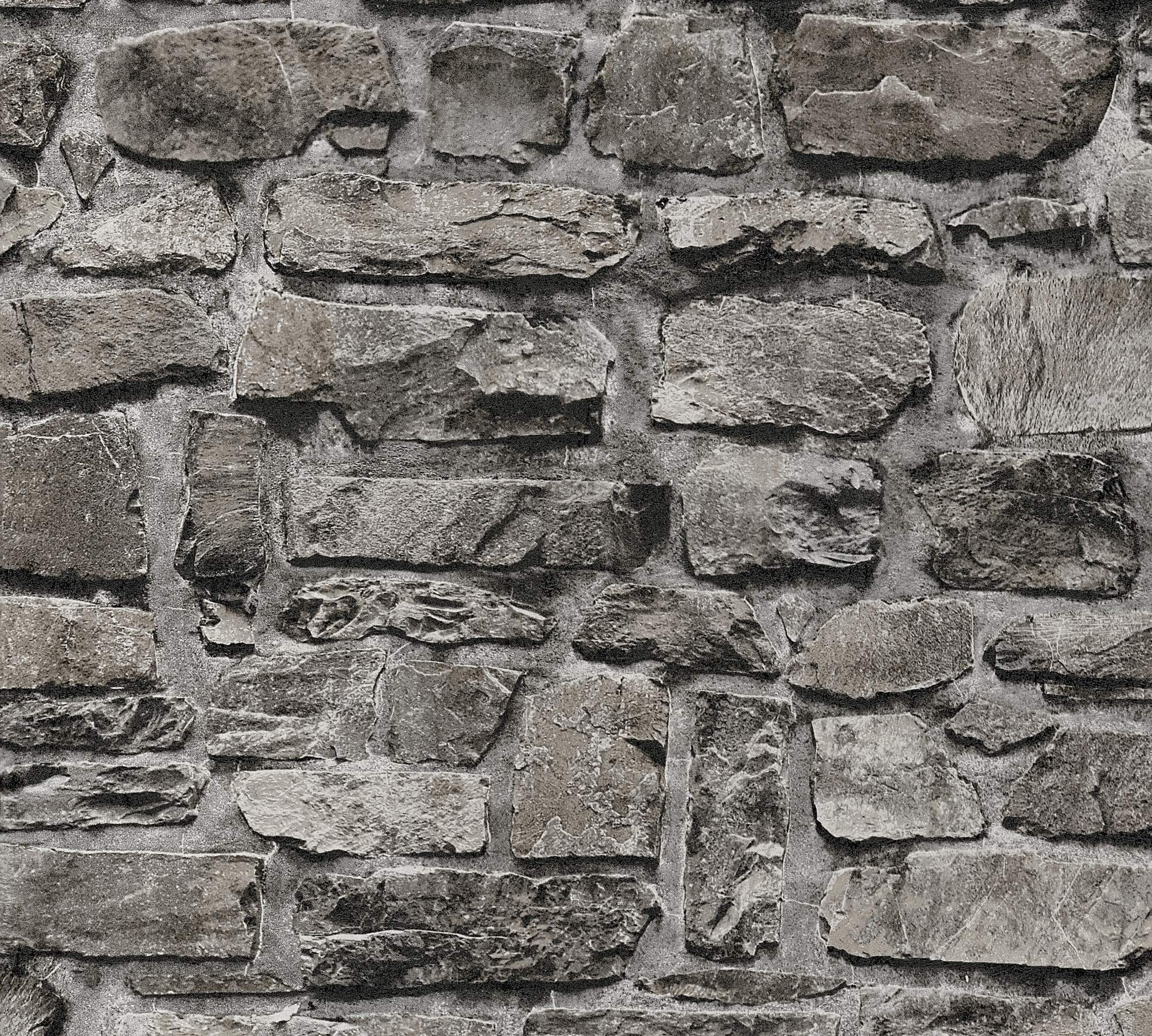 A.S. Création Non-Woven Wallpaper with Stone Motif in Black, Grey – Industrial Style Wallpaper 10,05 m x 0,53 m – 363704 — image 1