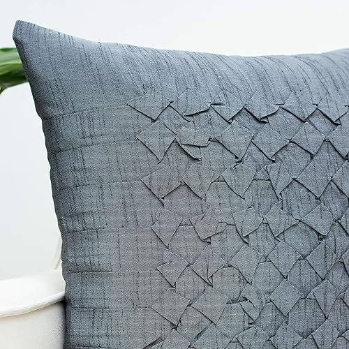 Miniatura 3 de The White Petals Funda de almohada europea color amarillo mostaza, plisada, lujosa, festiva y decorativa (26 x 26 pulgadas, paquete de 2)