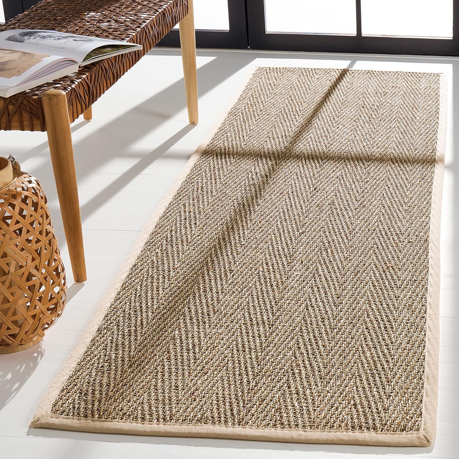 Safavieh Natural Fiber Collection Runner Rug – 2’6″ x 14′, Natural & Ivory, Border Herringbone Seagrass Design, Easy Care, Ideal for High Traffic Areas in Living Room, Bedroom (NF115J) Safavieh Natural Fiber Collection Runner Rug – 2’6″ x 14′, Natural & Ivory, Border Herringbone Seagrass Design, Easy Care, Ideal for High Traffic Areas in Living Room, Bedroom (NF115J)