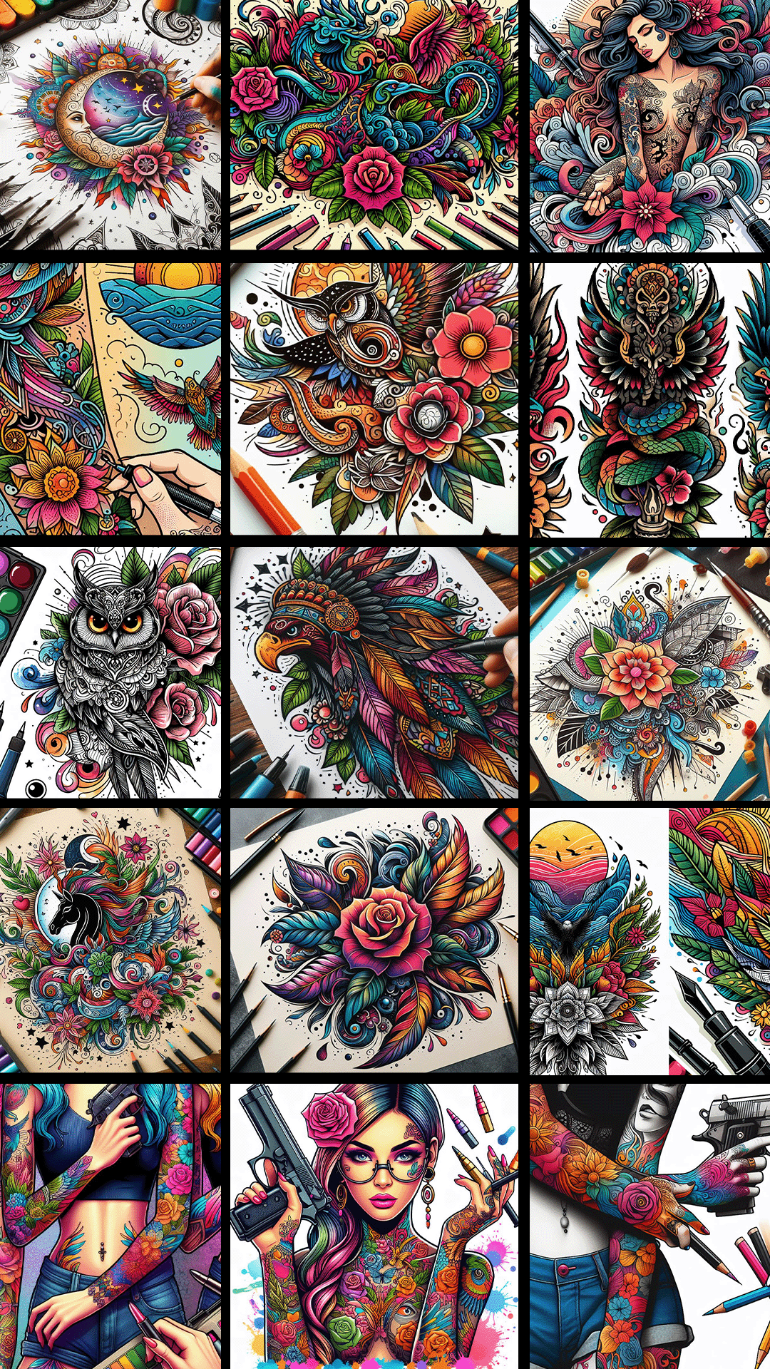 Tattoo Color By Number Adult Coloring Book Pages - Tattoo Coloring ...