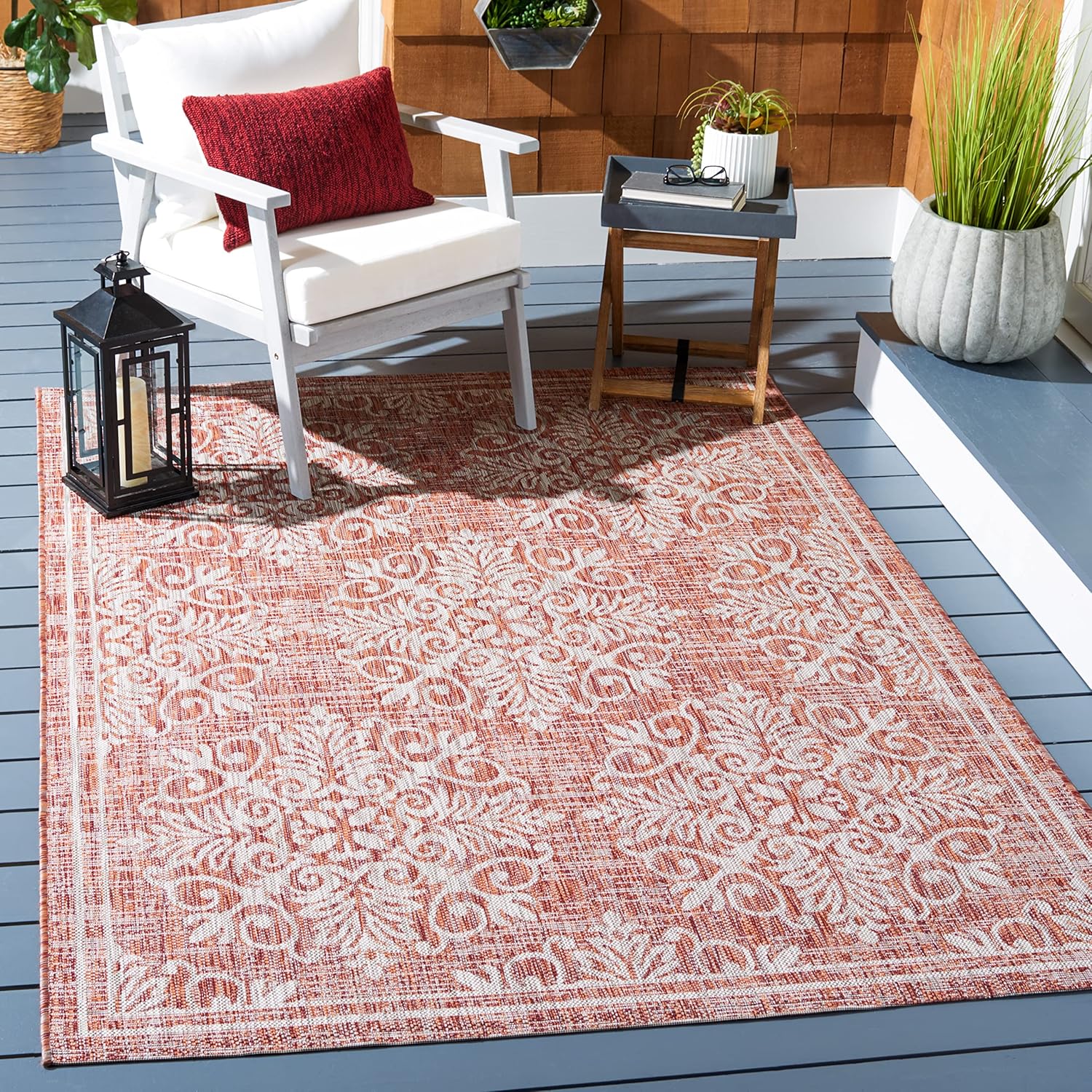 SAFAVIEH Courtyard Collection 4'5" x 6'5" Red/Ivory CY8961 Indoor/ Outdoor Waterproof Easy Cleaning Patio Backyard Mudroom Area Rug