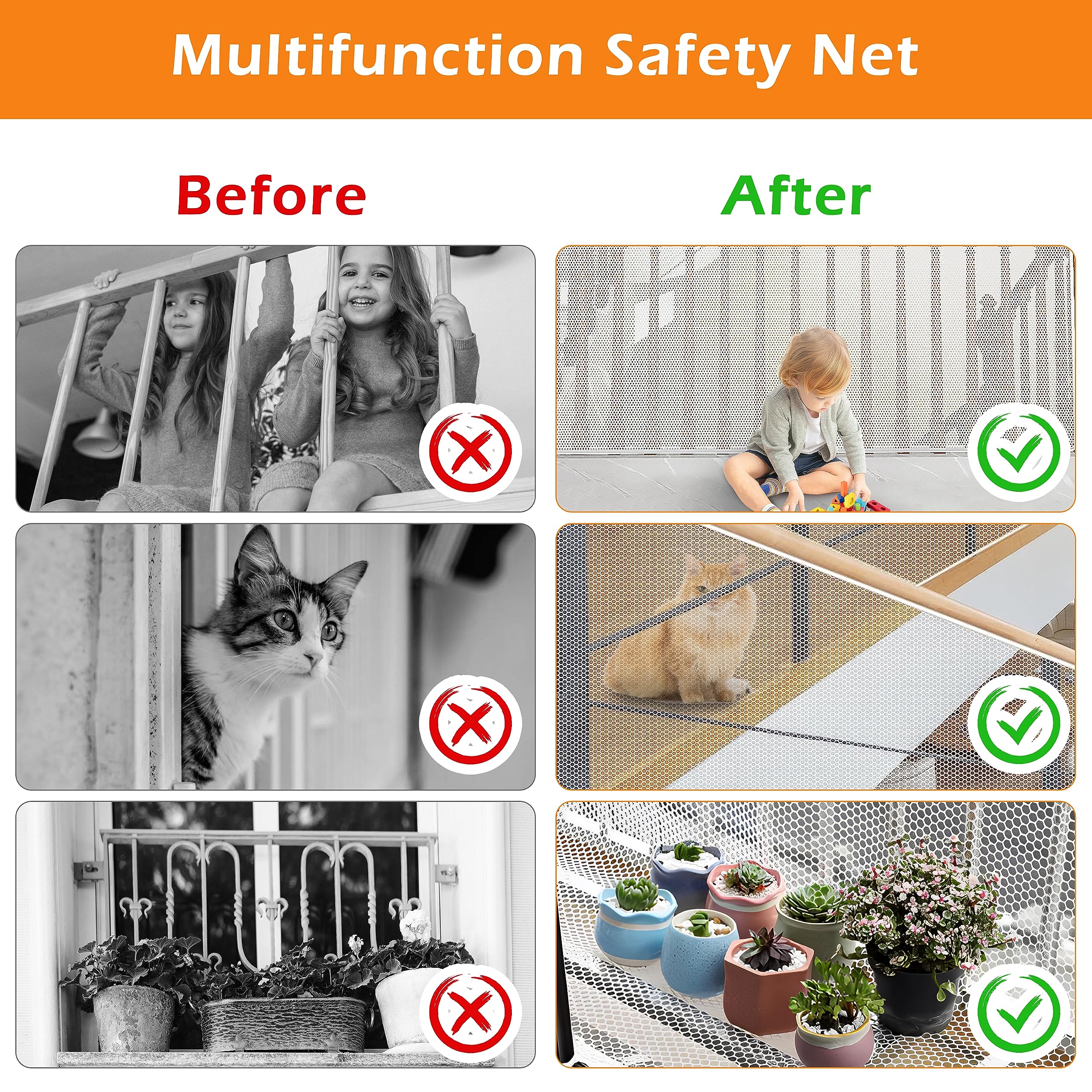 6 Meter Rete di Sicurezza per Bambini, Rete Protezione Anticaduta per Scale, Ringhiere di Balconi e Recinzioni, Robusta e Regolabile per Bambino, Animali Domestici, Giocattoli, 6*0,9 Metri, Bianco