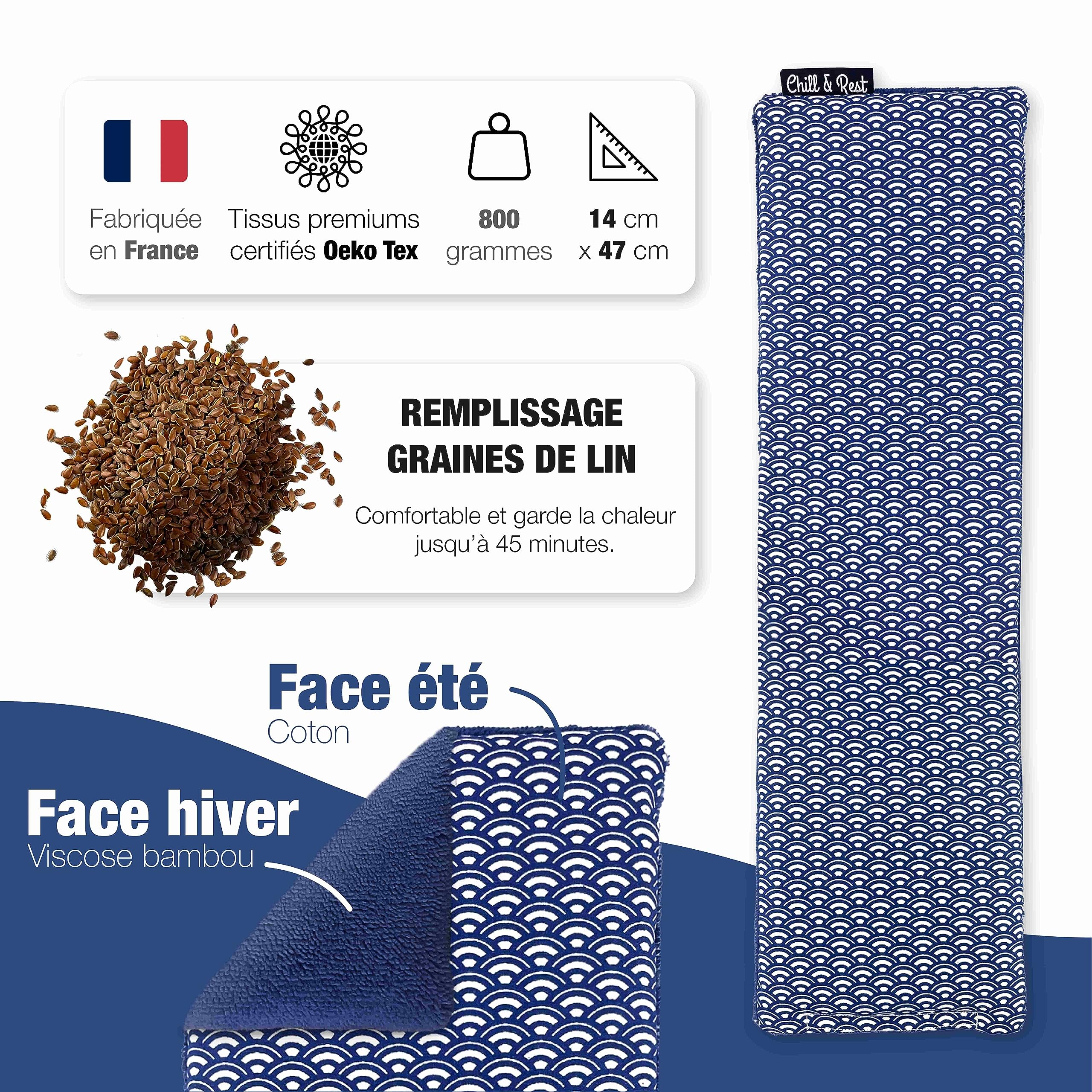 Chill&Rest - Bouillotte micro-onde fabriquée en France - Coussin chauffant micro onde - Bouillotte nuque et dos - Poche de froid - Chauffe cou - Idee cadeau homme - Bleu - La Segaiha