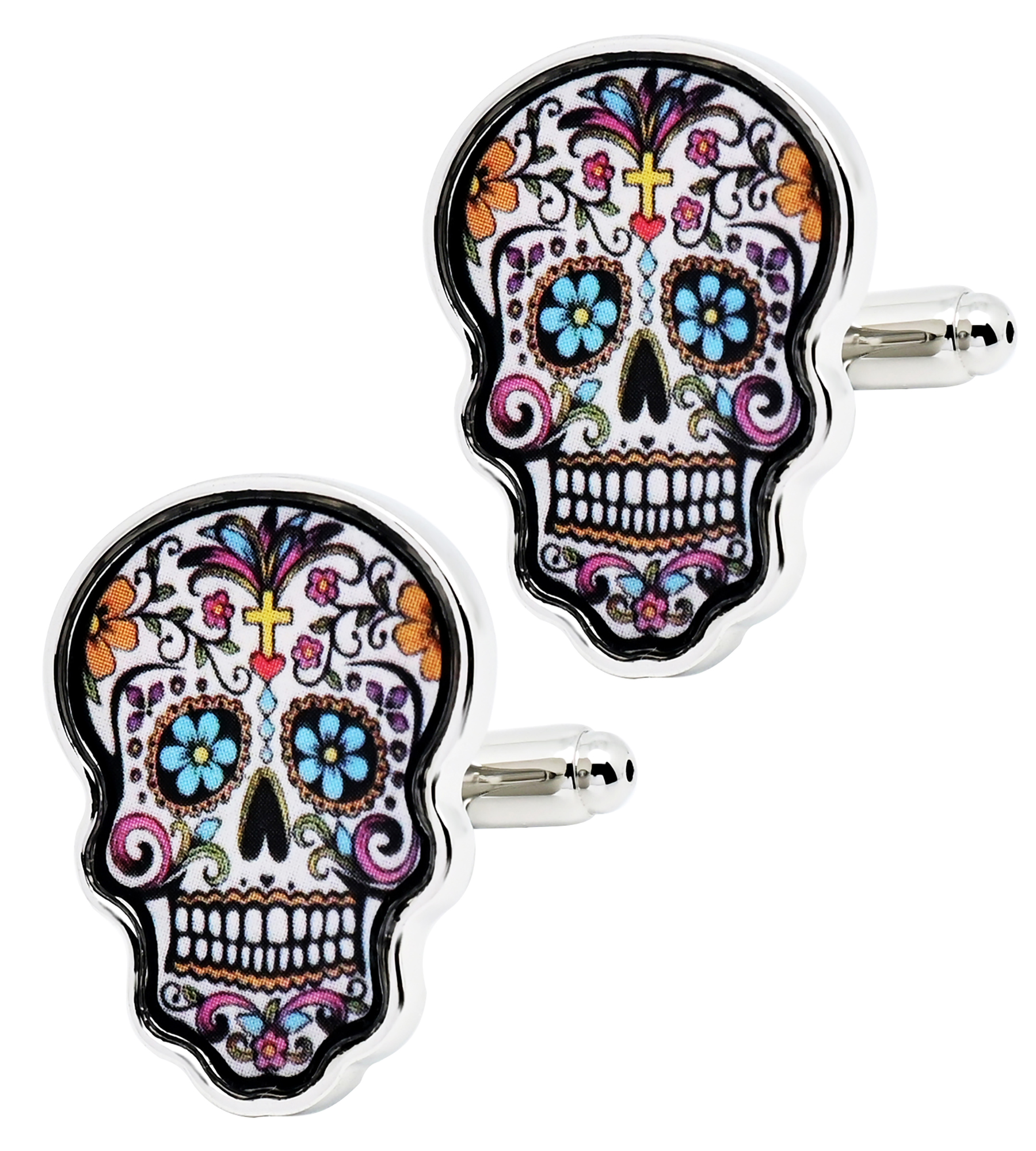 Mancuernillas calavera multicolor para hombre miniatura 6