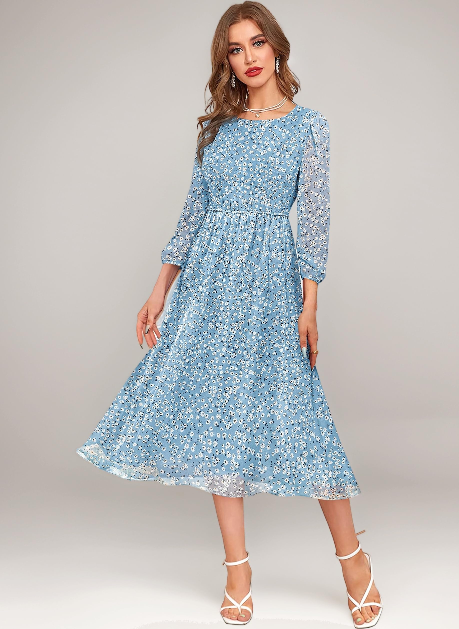 KERI PERRY Women's Georgette Floral Fit & Flared Western Dress | Dress for Women | A-line | Anarkali Dress | Dress | Western Dress | Exclusive Women's Dress | Dresses