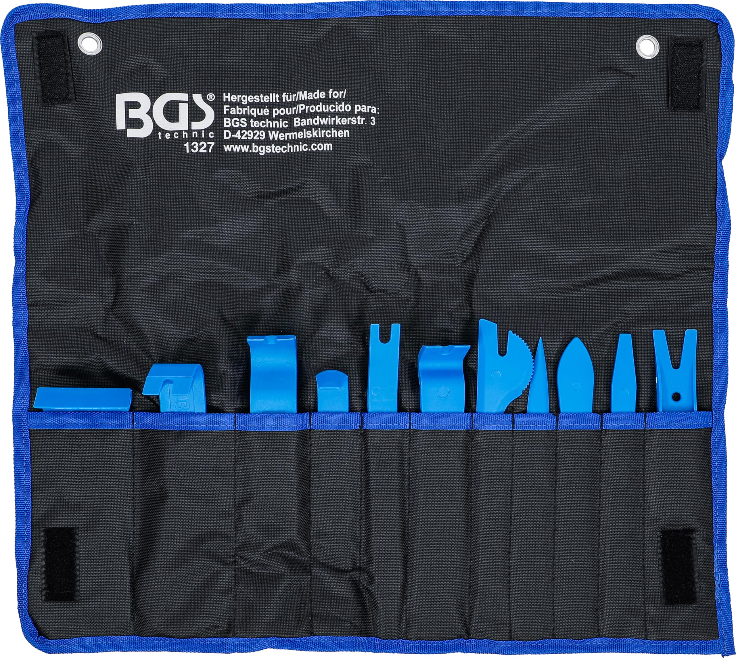BGS 1327 | Kit d’Outils pour Habillage intérieur | 11 pièces | Plastique renforcé de fibre de verre - Pour pièces de carénage, clips en plastique, verres de rétroviseur - Sac en plastique