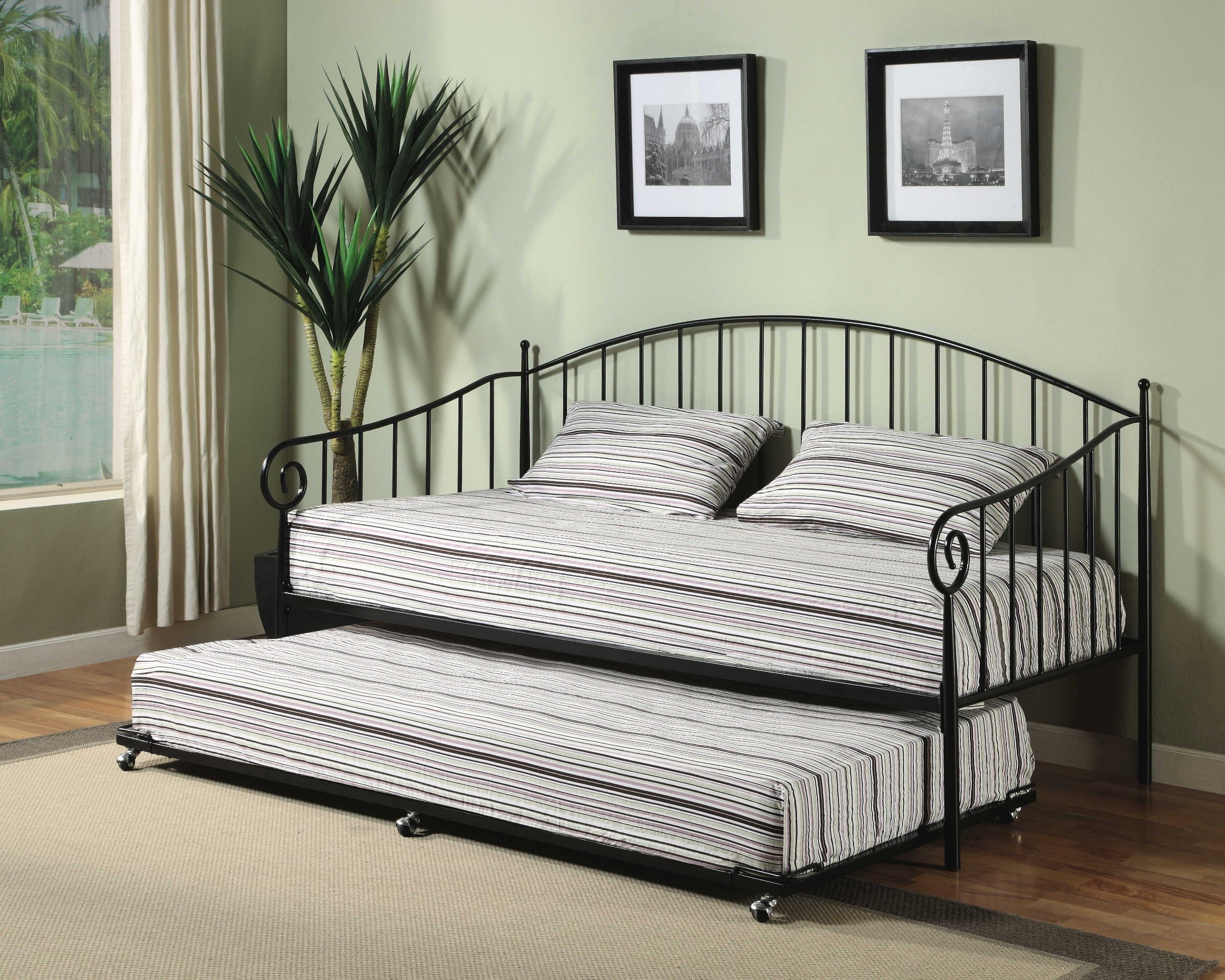 Kings Brand Furniture Black Metal Twin Size Day Bed (Daybed) Frame with Pop Up Trundle