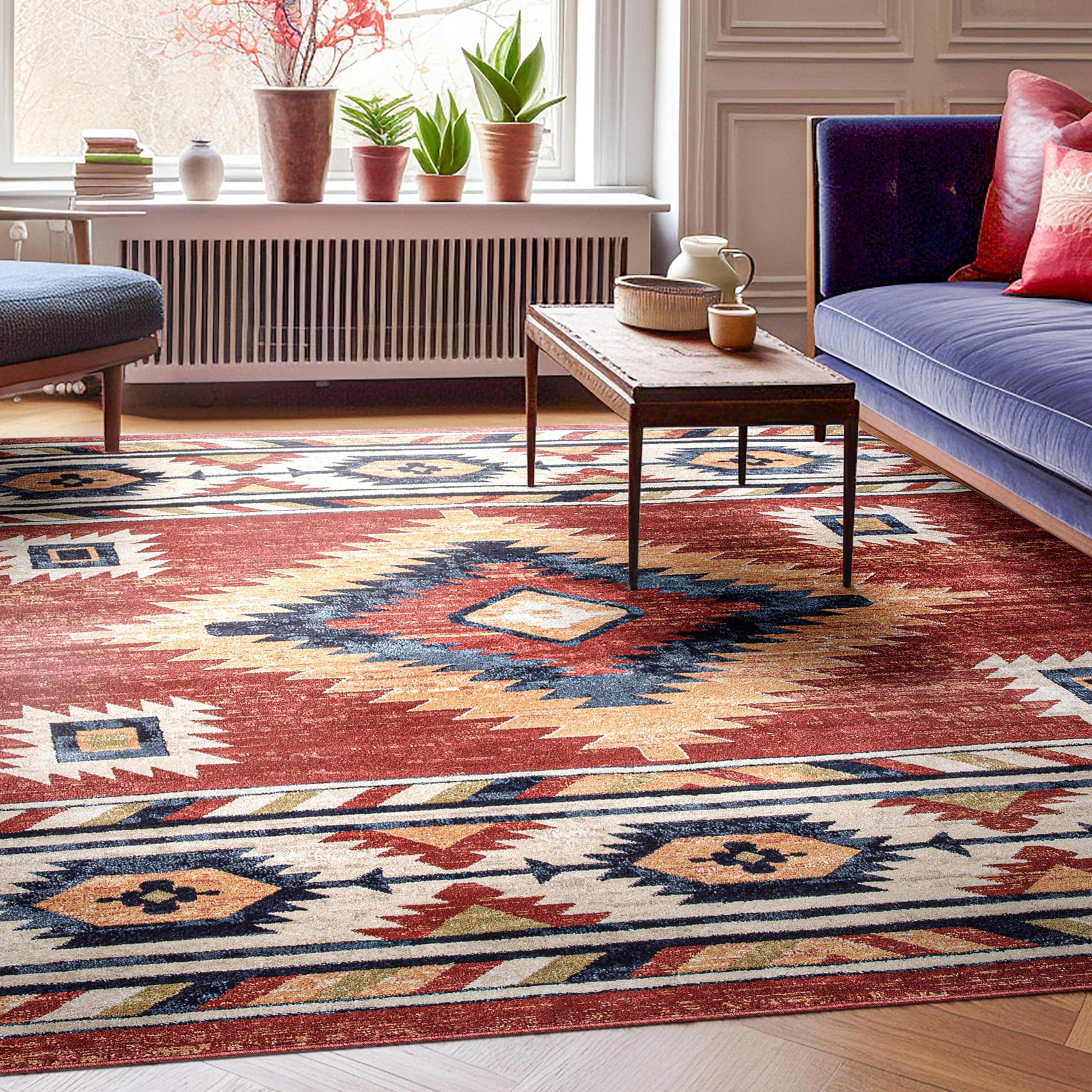 Tappeto tradizionale tribale del sud-ovest, 80x180 cm, lavabile, grande, per soggiorno, tappeto per camera da letto, rosso, vintage, geometrico, antiscivolo, stile boho occidentale.