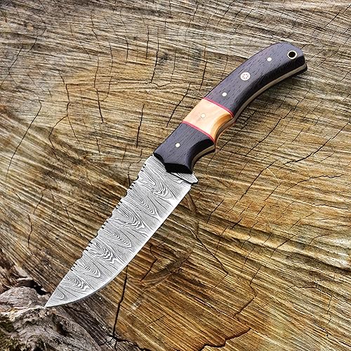 Miniatura 8 de Cuchillo de acero de Damasco hecho a mano para caza, cuchillo de hoja fija para camping, supervivencia y actividades al aire libre, 10 pulgadas de