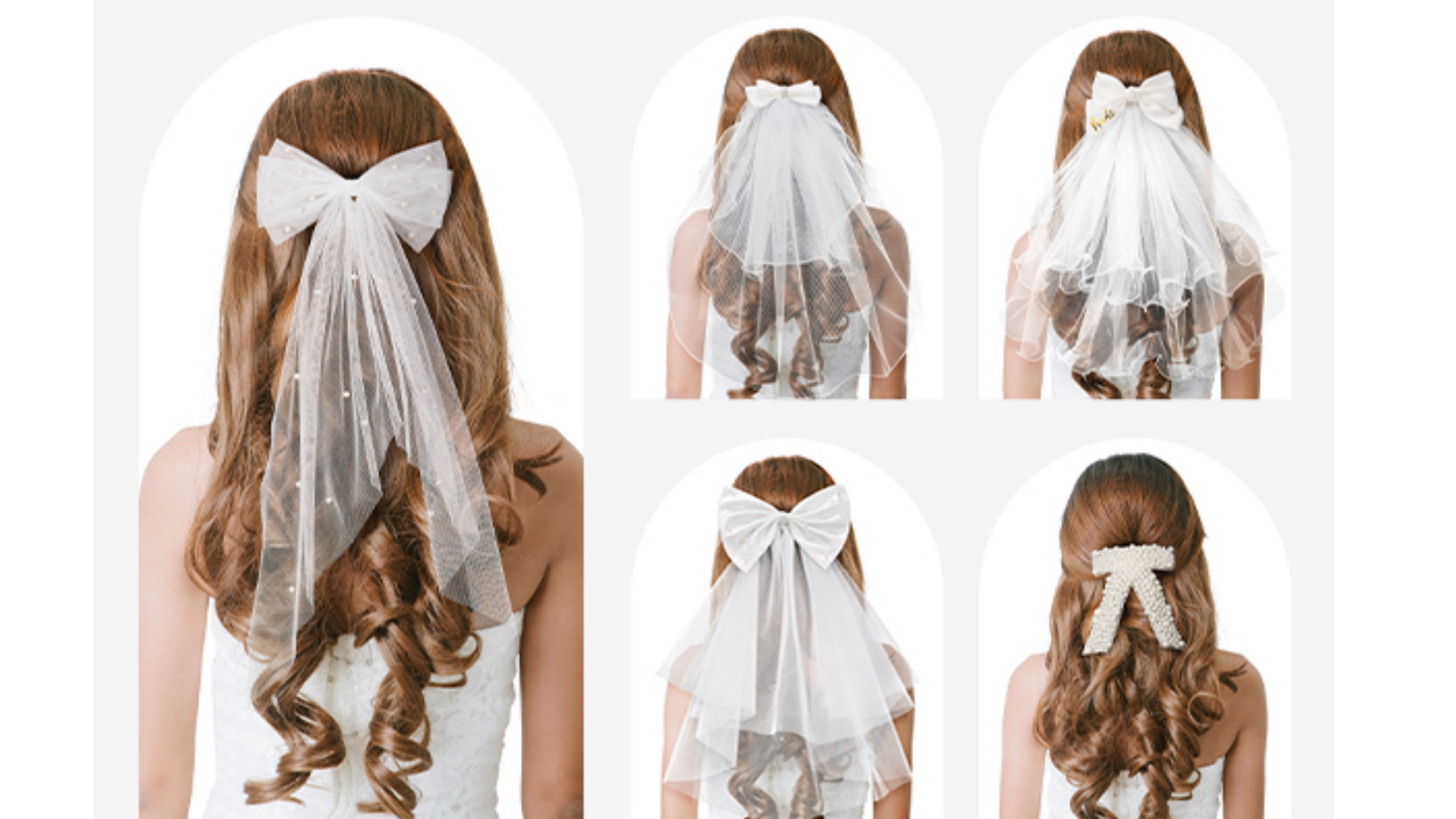 Amazon.com : SWEETV Bridal Hair Bow Veil White Bow Clip  display picture 1