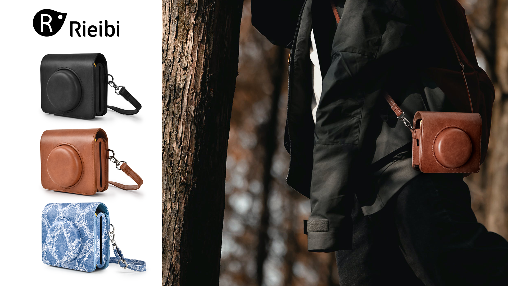 MUZIRI KINOKOO Custodia In Pelle PU Con Tracolla Per Kodak C300R Mini Shot 3 – Motivo Denim Blu E Chiusura Magnetica