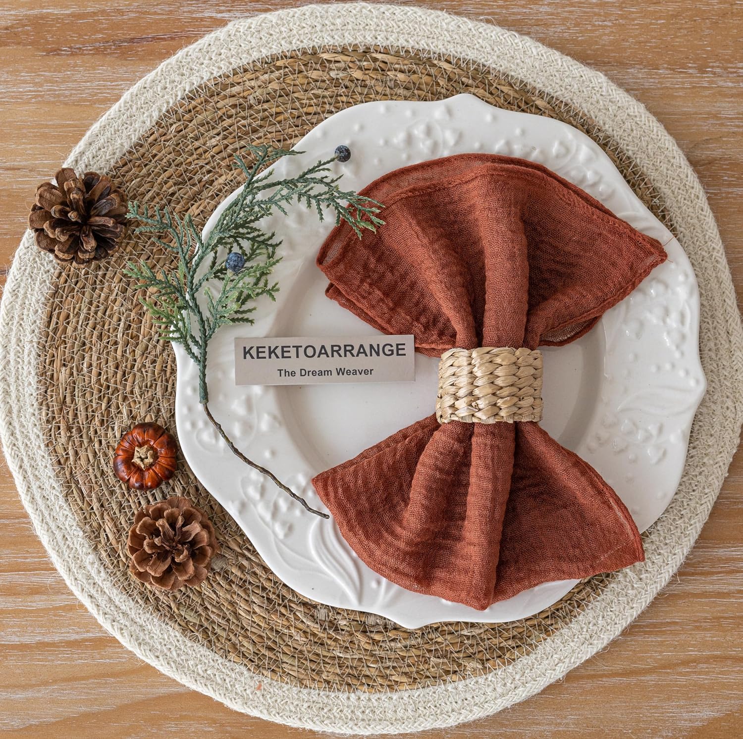Cheesecloth Napkins 17x17 Inches Cloth Napkins Reusable Handmade Washable for Lunch Dinner Wedding Baby Shower Bridal Shower Party Rustic Boho Decorations Bulk Set of 6 Terracotta Terracotta 6