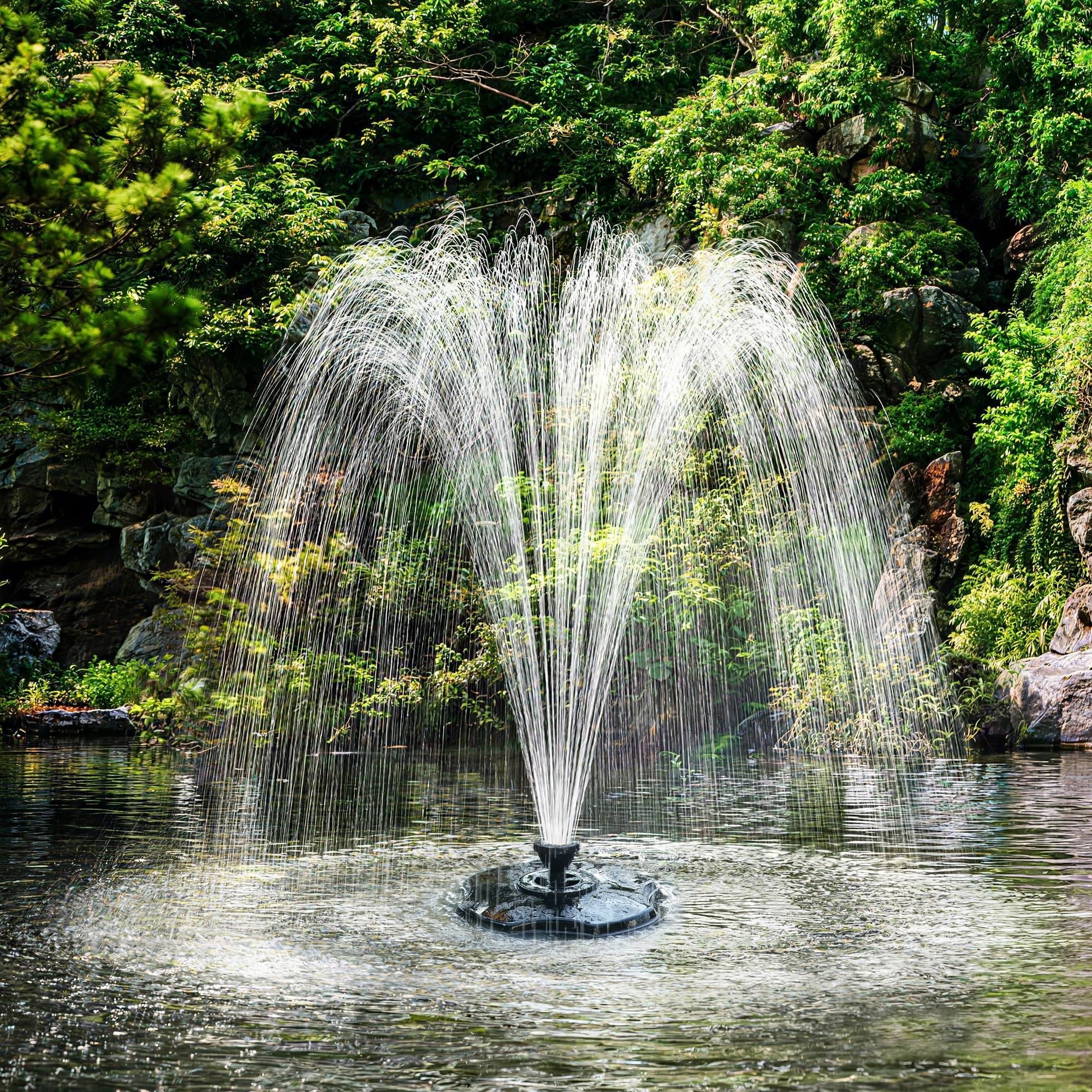 Photo 1 of Biling Floating Pond Fountain with 660GPH Pond Pump, Color-Changing LED Lights, 27 FT Power Cord, 3 Spray Patterns – Outdoor Pond Fountain, Black