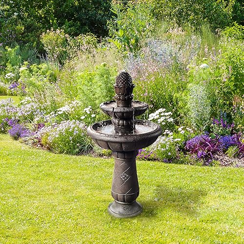 Miniatura 3 de Teamson Home - Fuente de pedestal en cascada de 2 niveles con lujoso diseño de piña y bomba, para exteriores, patio y jardín - 39 pulgadas de