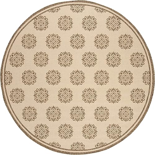 Miniatura 2 de SAFAVIEH Linden Collection LND181A - Alfombra redonda de 6 pies 7 pulgadas, diseño geométrico para interiores y exteriores, no desprende pelusa,