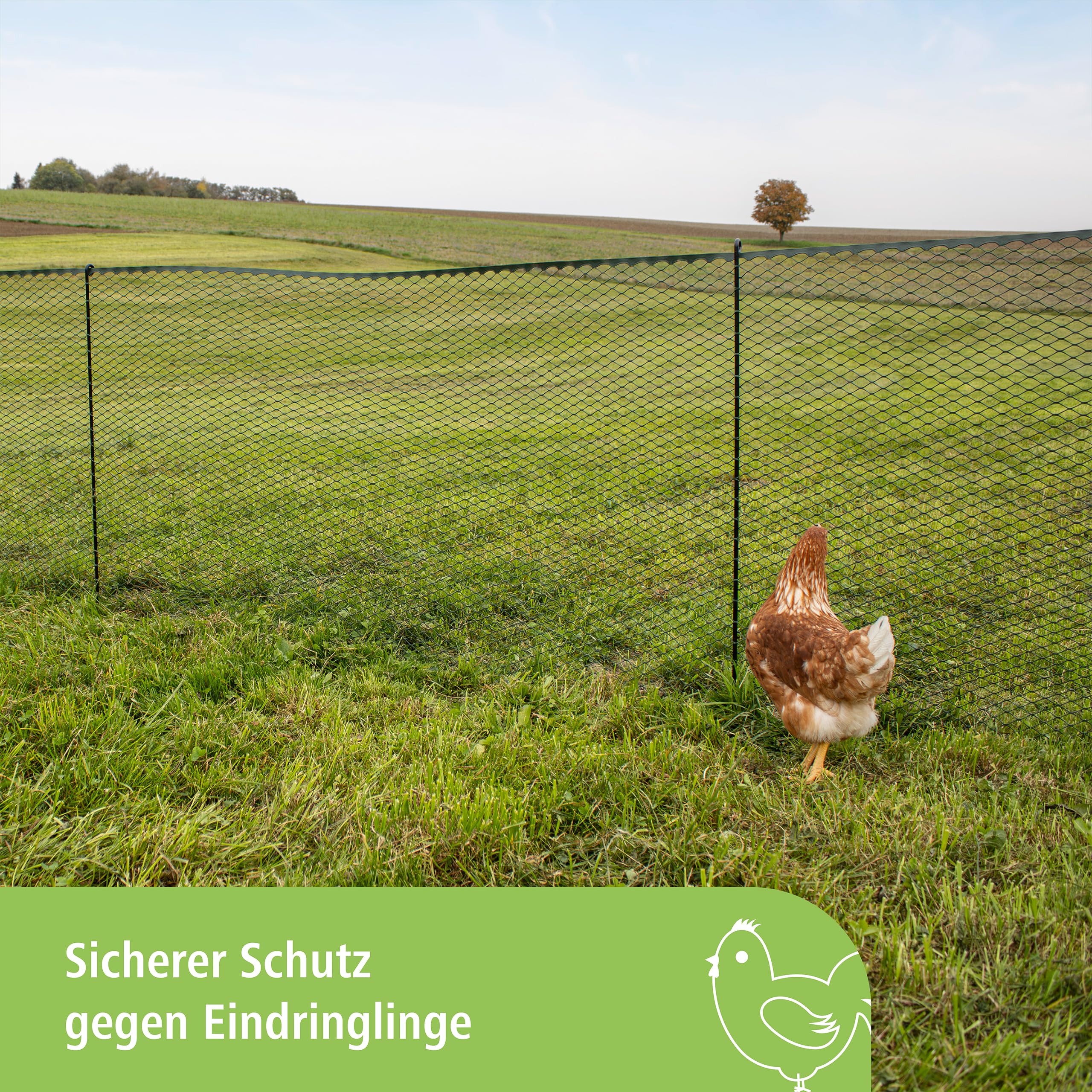 Kerbl Hobbyfarming Universalzaun MultiFence, Geflügelzaun, Hühnerzaun, 25m x 90cm, Kunststoff, Geflügel, Hühner, mobiler Zaun, schnelle Installation
