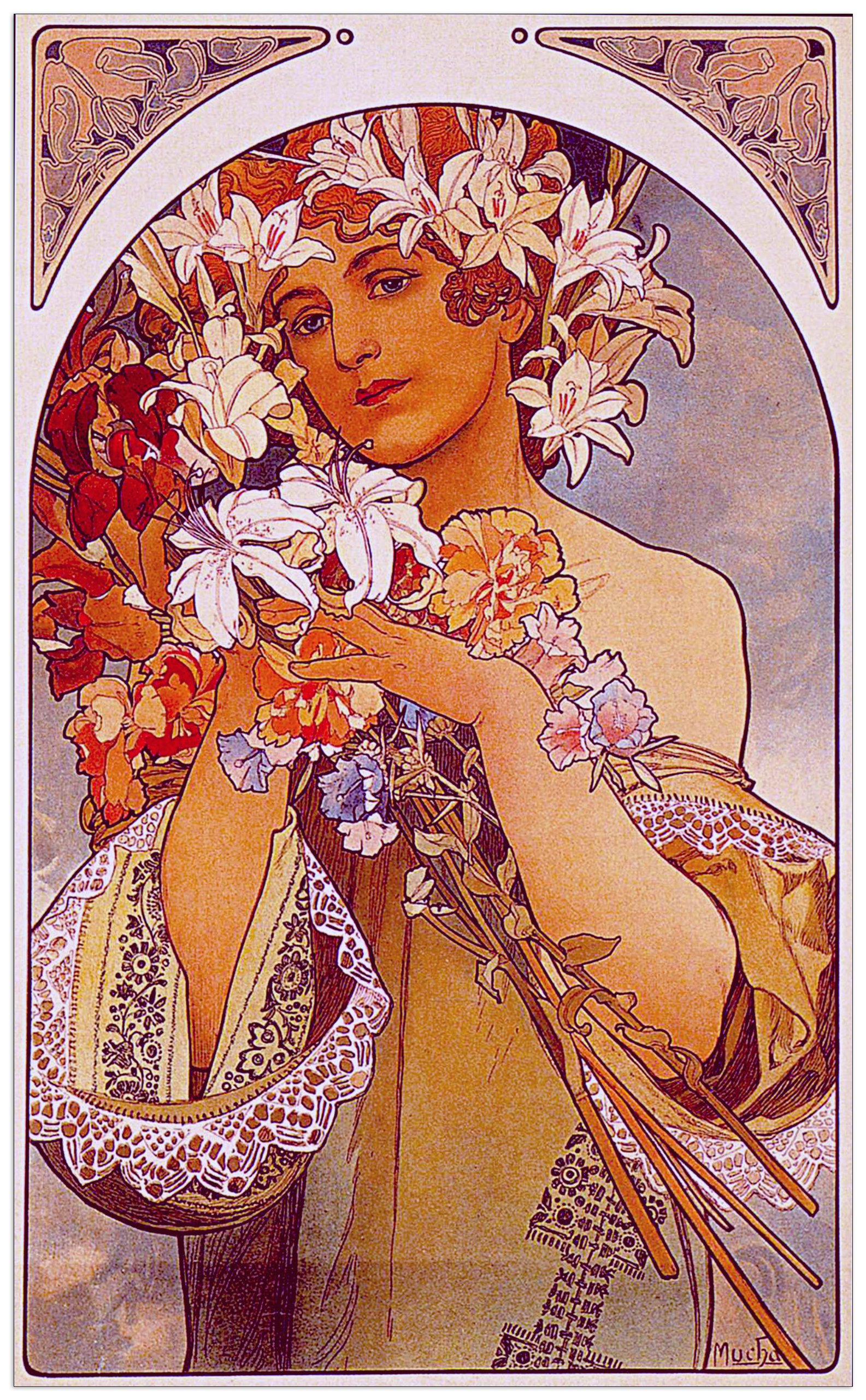 Tableau Mucha Flower panneau MDF 60x98 cm pour décoration murale