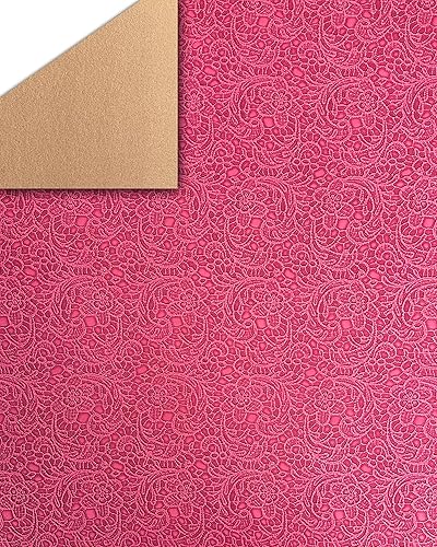 FABRIC EMPIRE Hoja texturizada de piel sintética con estampado floral de guipur de cerámica retro en relieve, respaldo de doble cepillo, perfecto