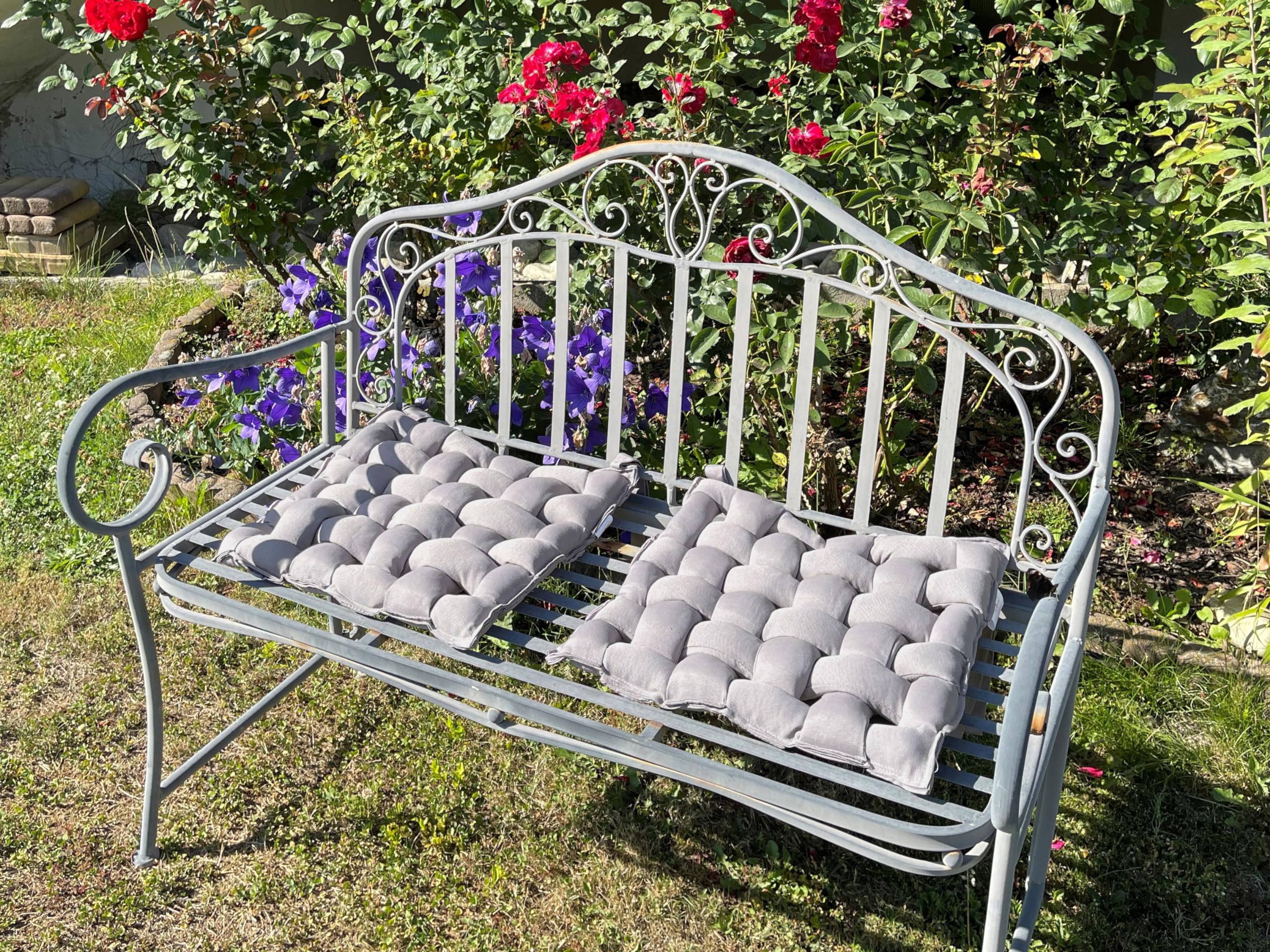 ZOLLNER 4er Set Sitzkissen in 40x40cm - gemütliche Stuhlkissen mit Bindebänder - waschbar bis 30°C - in grau - Oeko Tex® Zertifiziert