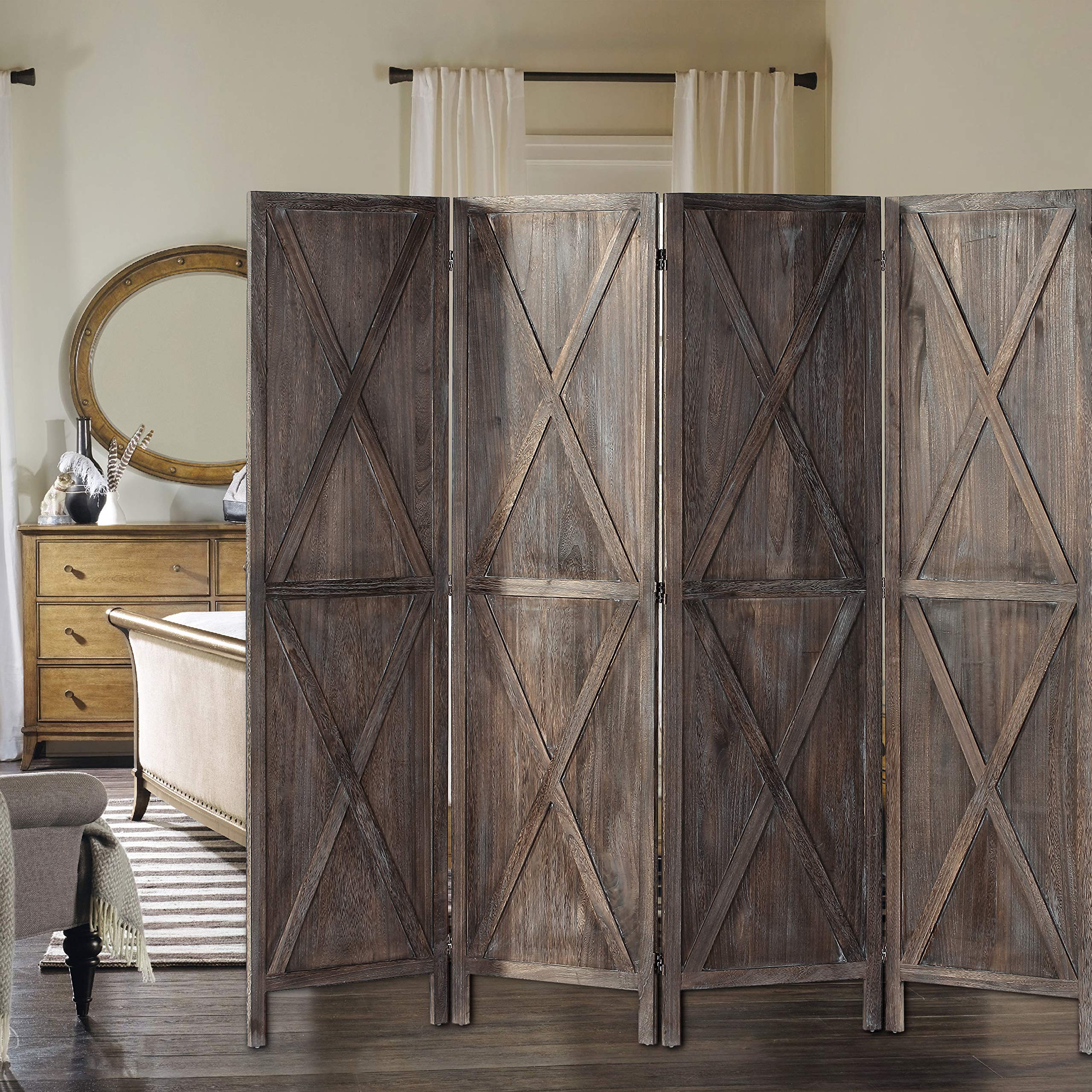 iVilla 5.8 Ft Tall Wood Room Divider, 4 Panel Rustic Folding Privacy