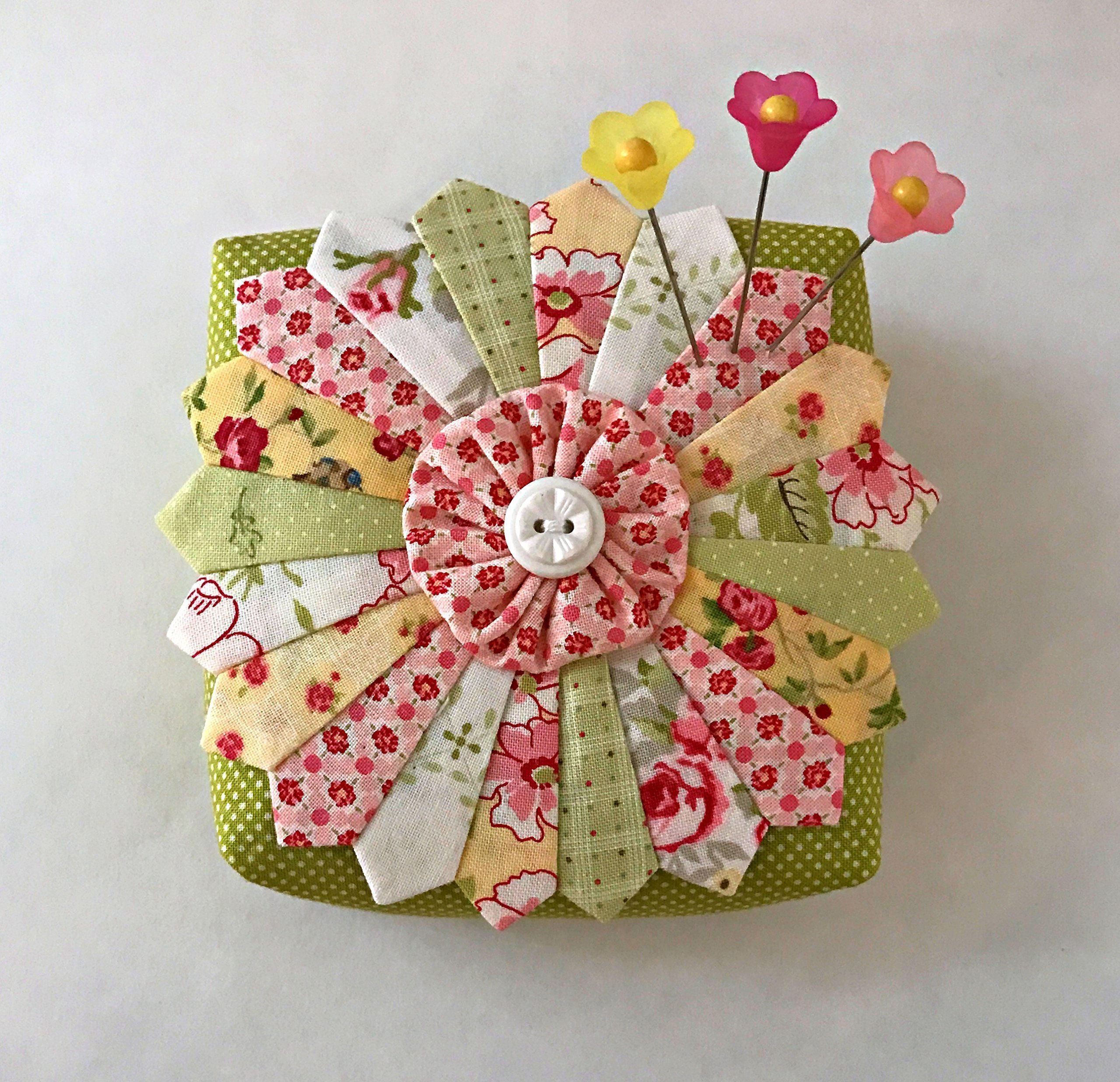 Pincushion Handcrafted Dreamy Dresden Linen Pincushion Brenda Riddle Fabrics filled with Crushed Walnut Shells