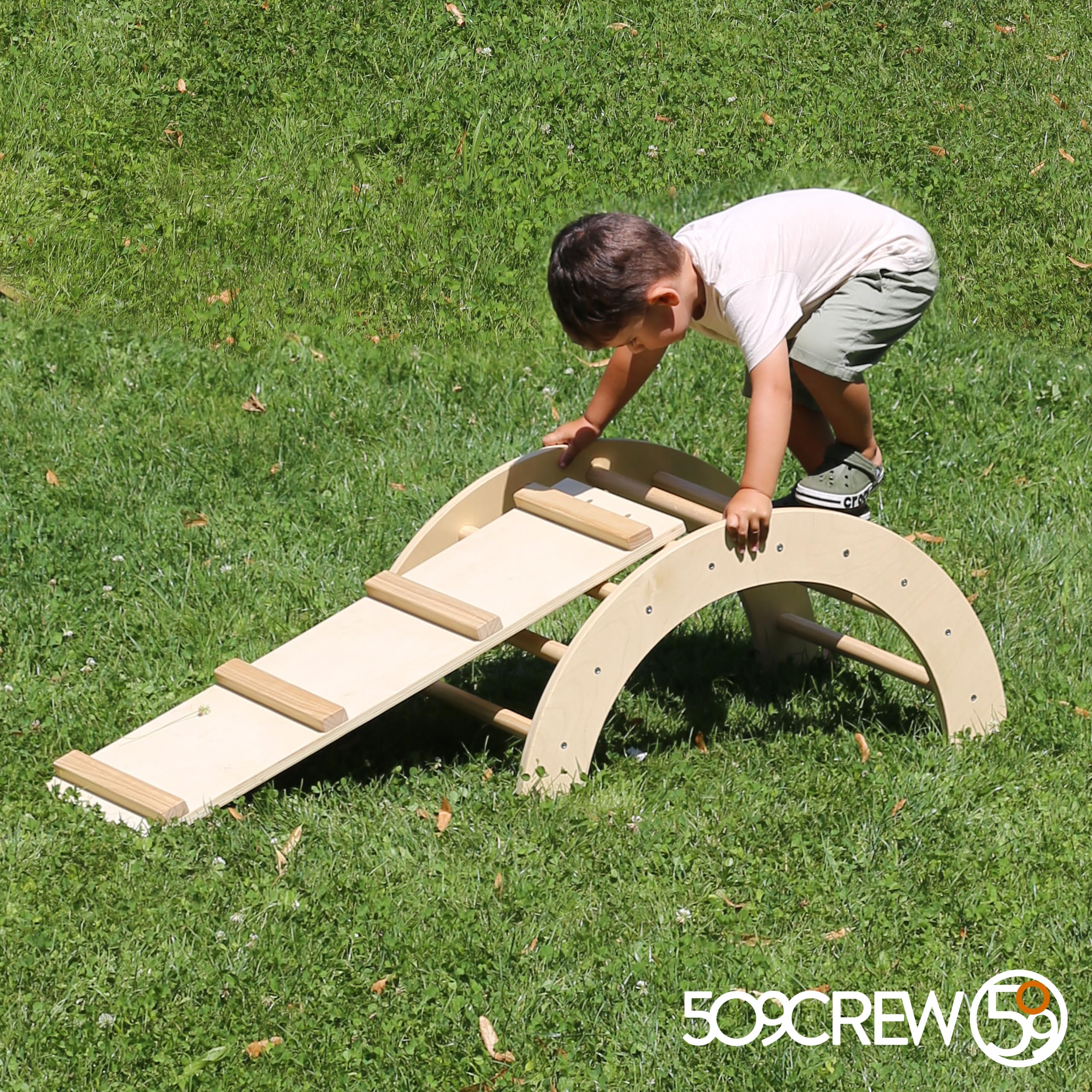 GOPLUS Driehoekige klimladder met oprit, klimrek met 2-in-1 draaibare oprit, klimrek voor peuters om te klimmen en glijden, kinderspeelplaats voor kinderkamer, kleuterschool (natuurlijk
