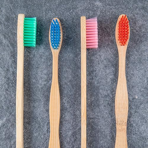 Miniatura 4 de 20 cepillos de dientes de bambú ecológicos los cepillos de dientes de bambú más convenientes del mundo con cerdas de nailon sin BPA en 4 colores y