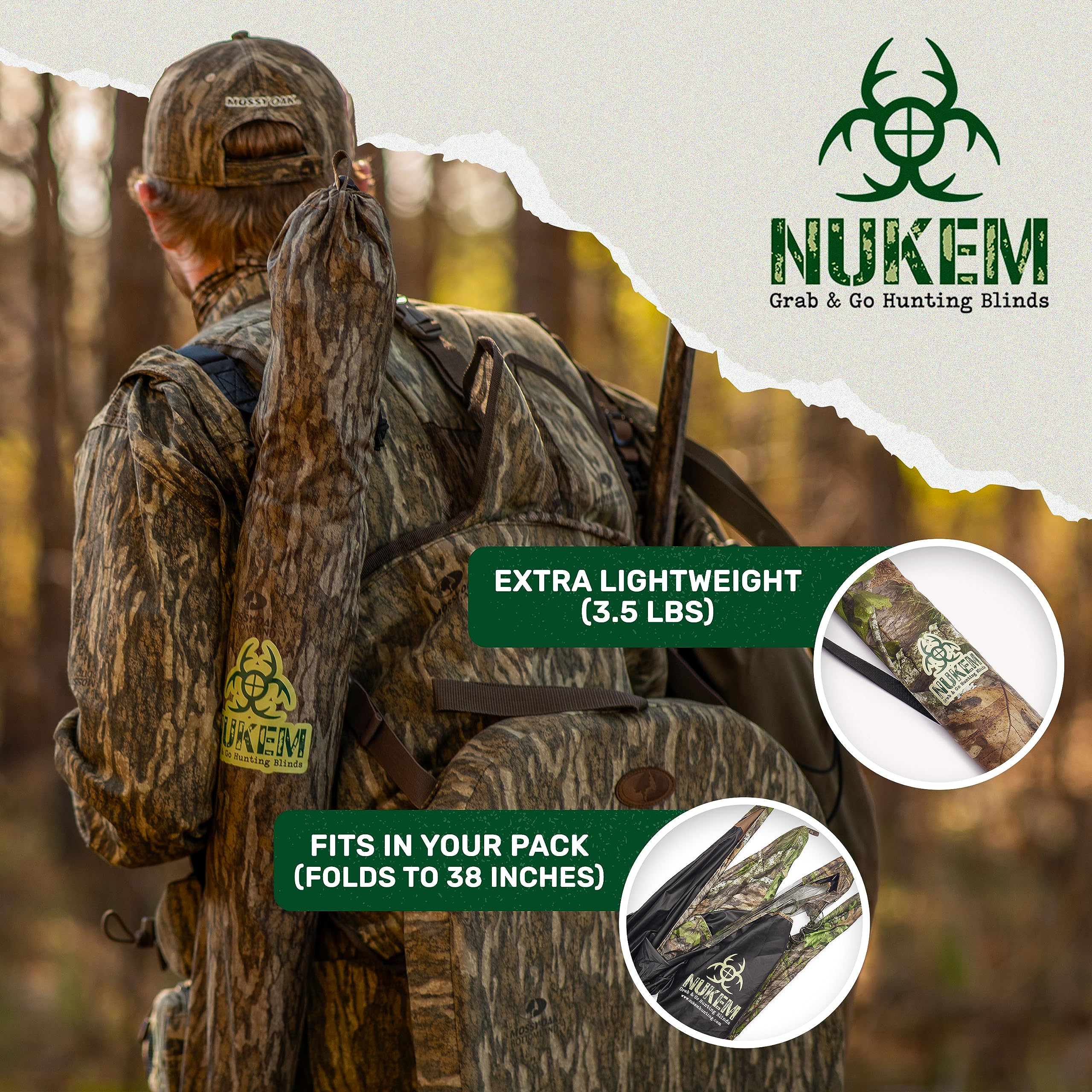 NUKEM Grab & Go Jagd-Bodenrollo, leicht, pfahlfrei, Pop-Up-Truthahn- und Hirschrollo