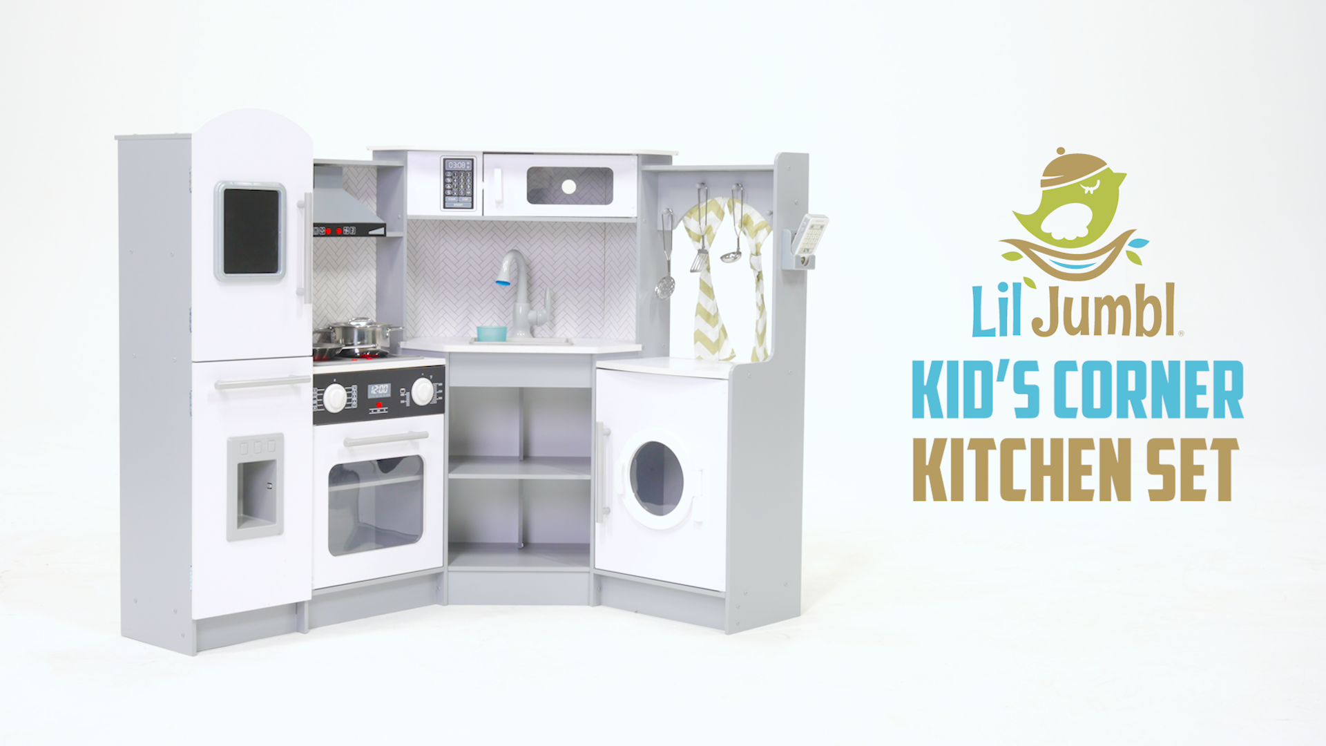 Amazon.com: Lil' Jumbl Kids Corner Kitchen Set, Pretend Wooden