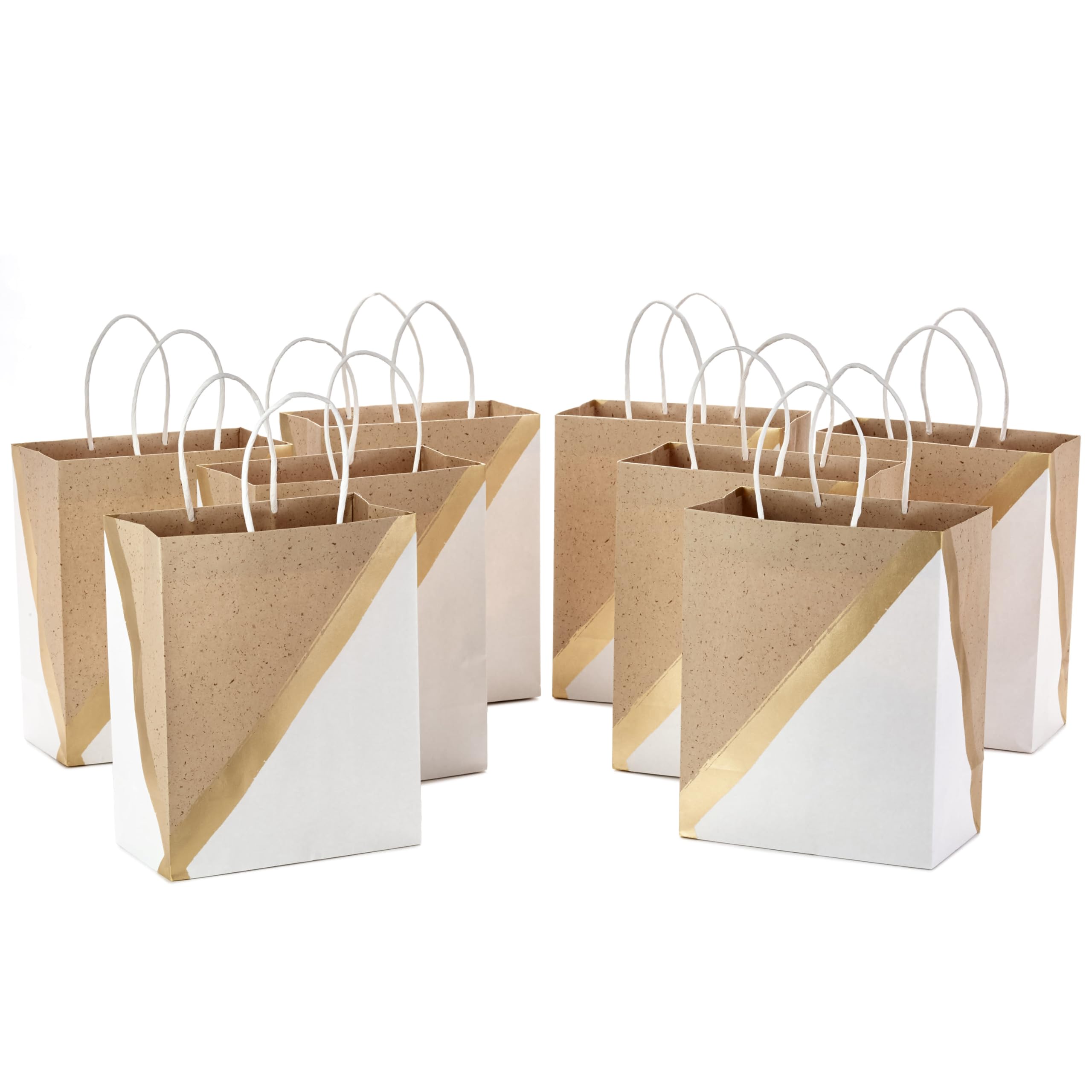 9" Medium Paper Gift Bags (Pack of 8 - White & Kraft) for Valentine's Day, Easter, Birthdays, Mother's Day, Weddings, Graduations, Baby Showers, Bridal Showers, Care Packages and More
