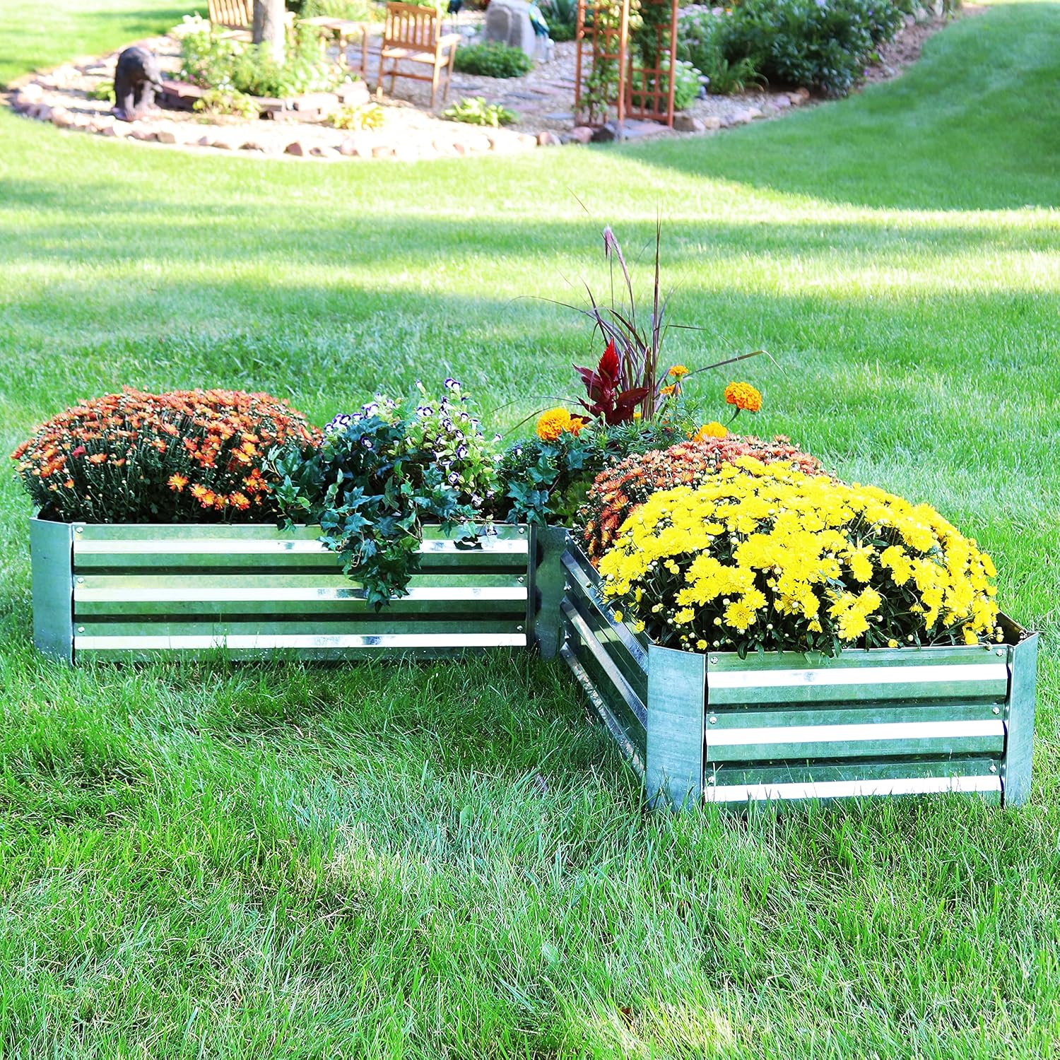 Silver Galvanized Steel L-Shaped Raised Garden Bed